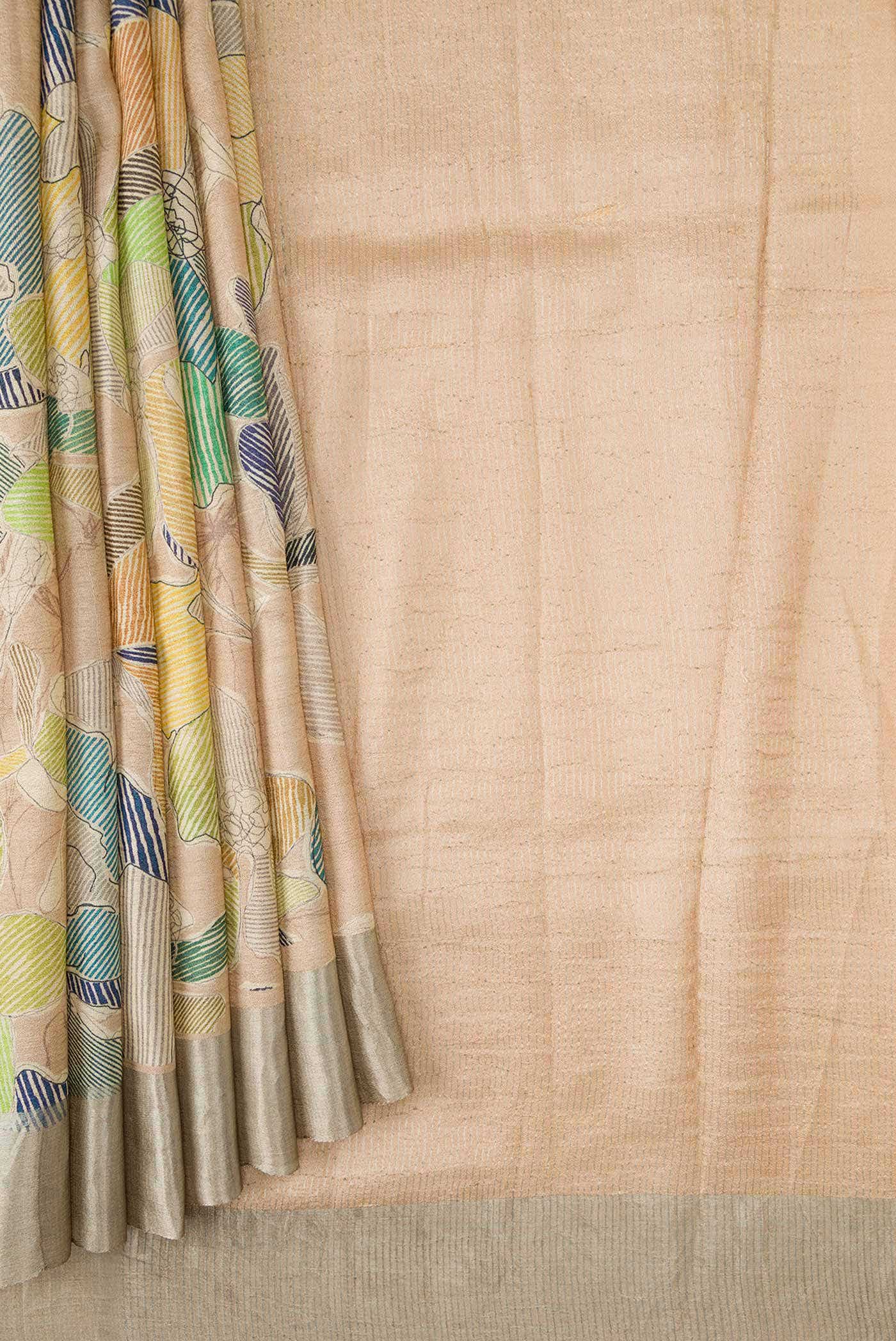 Beige Tussar Silk Saree