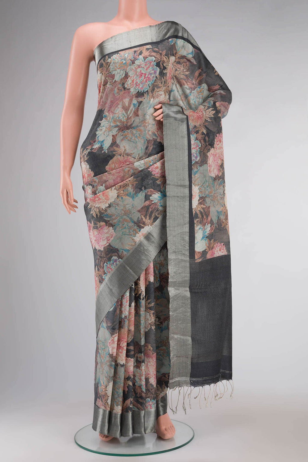 Blue Tussar Silk Saree