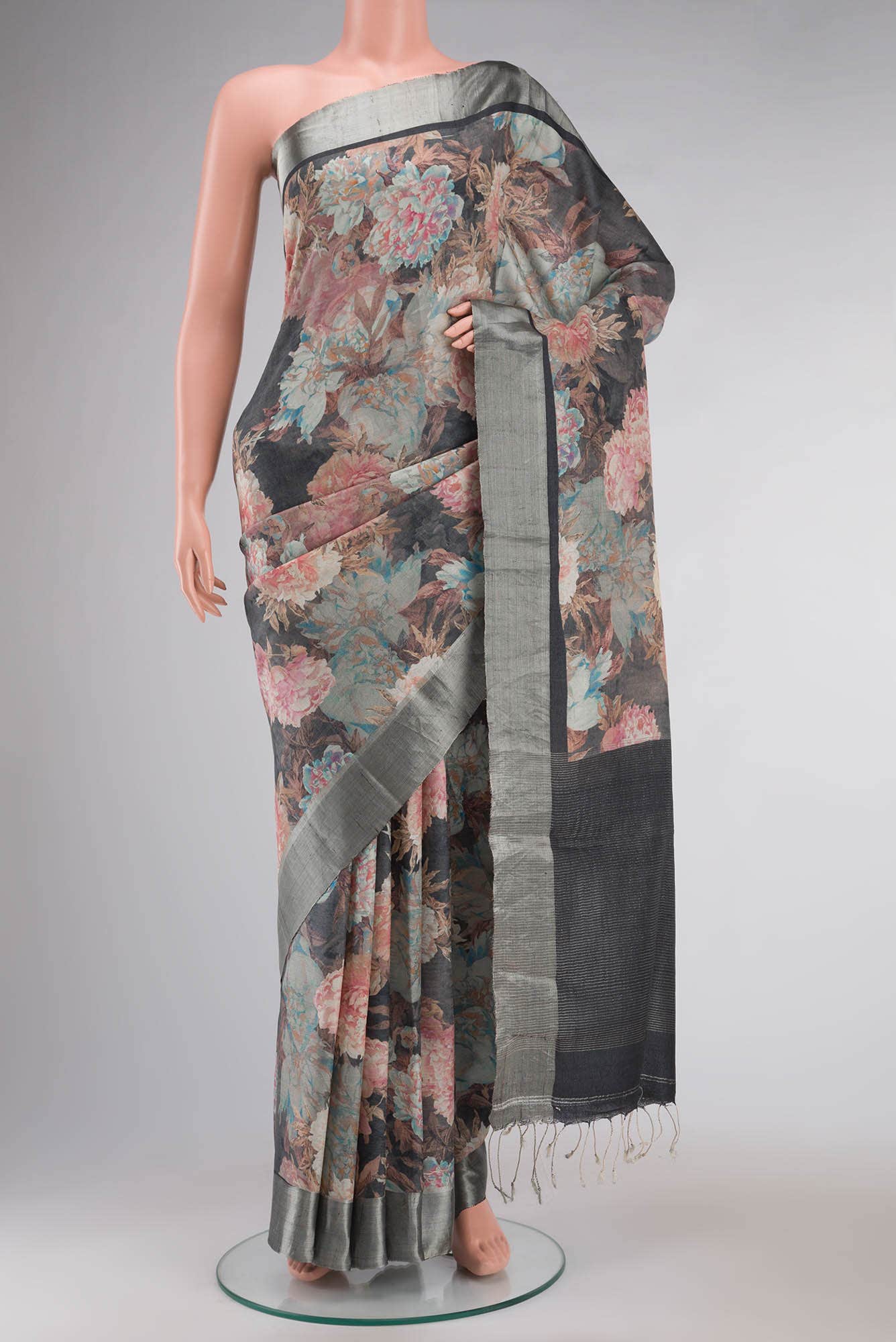 Blue Tussar Silk Saree