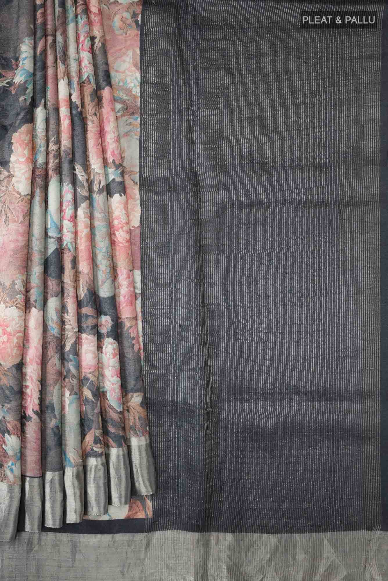 Blue Tussar Silk Saree