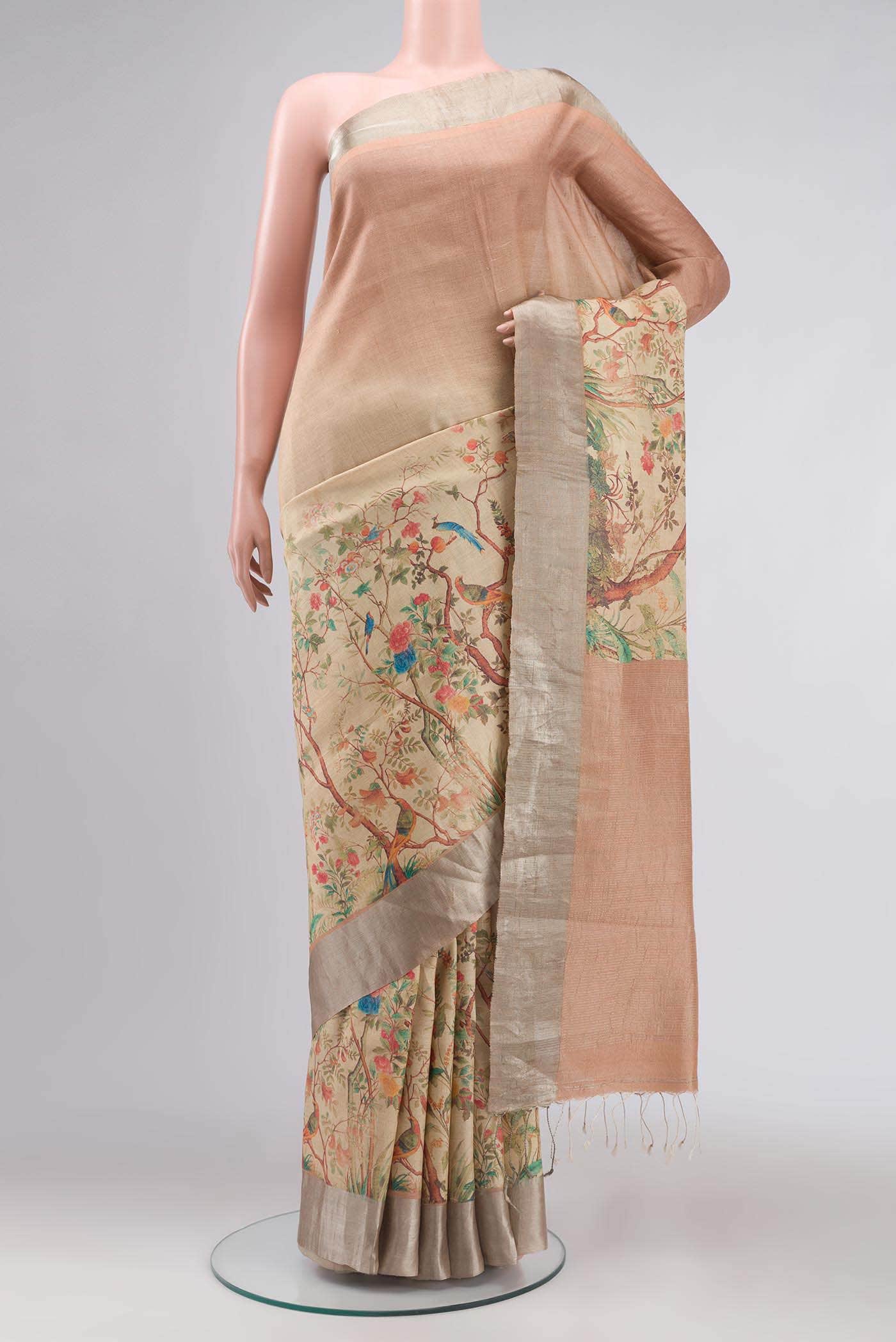 Beige Bhagalpuri Tussar Silk Saree