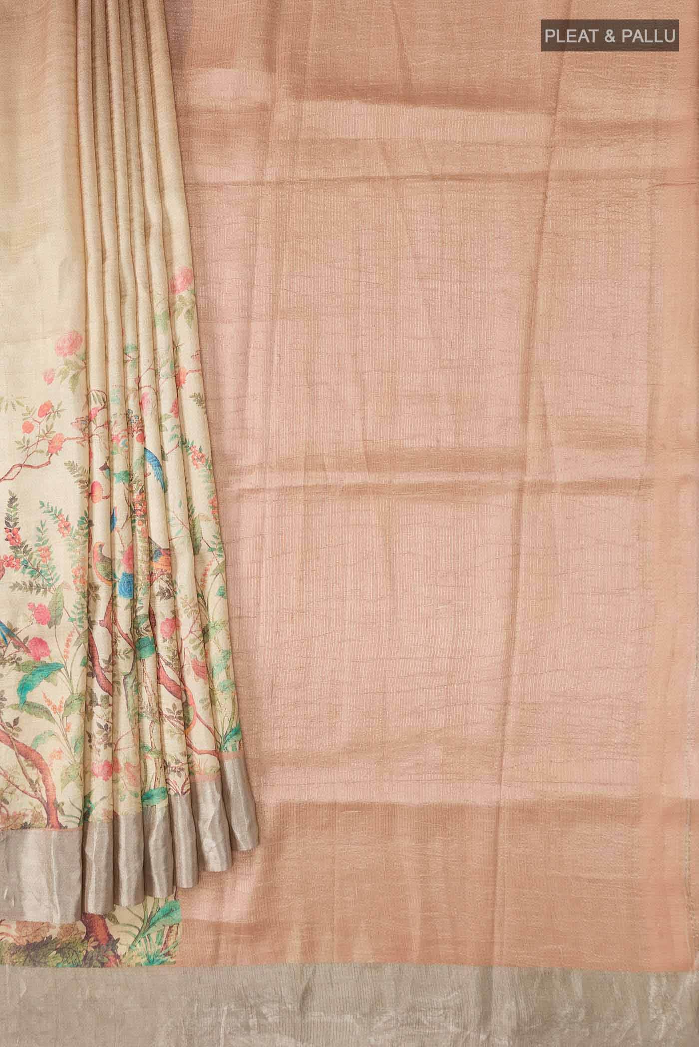 Beige Bhagalpuri Tussar Silk Saree