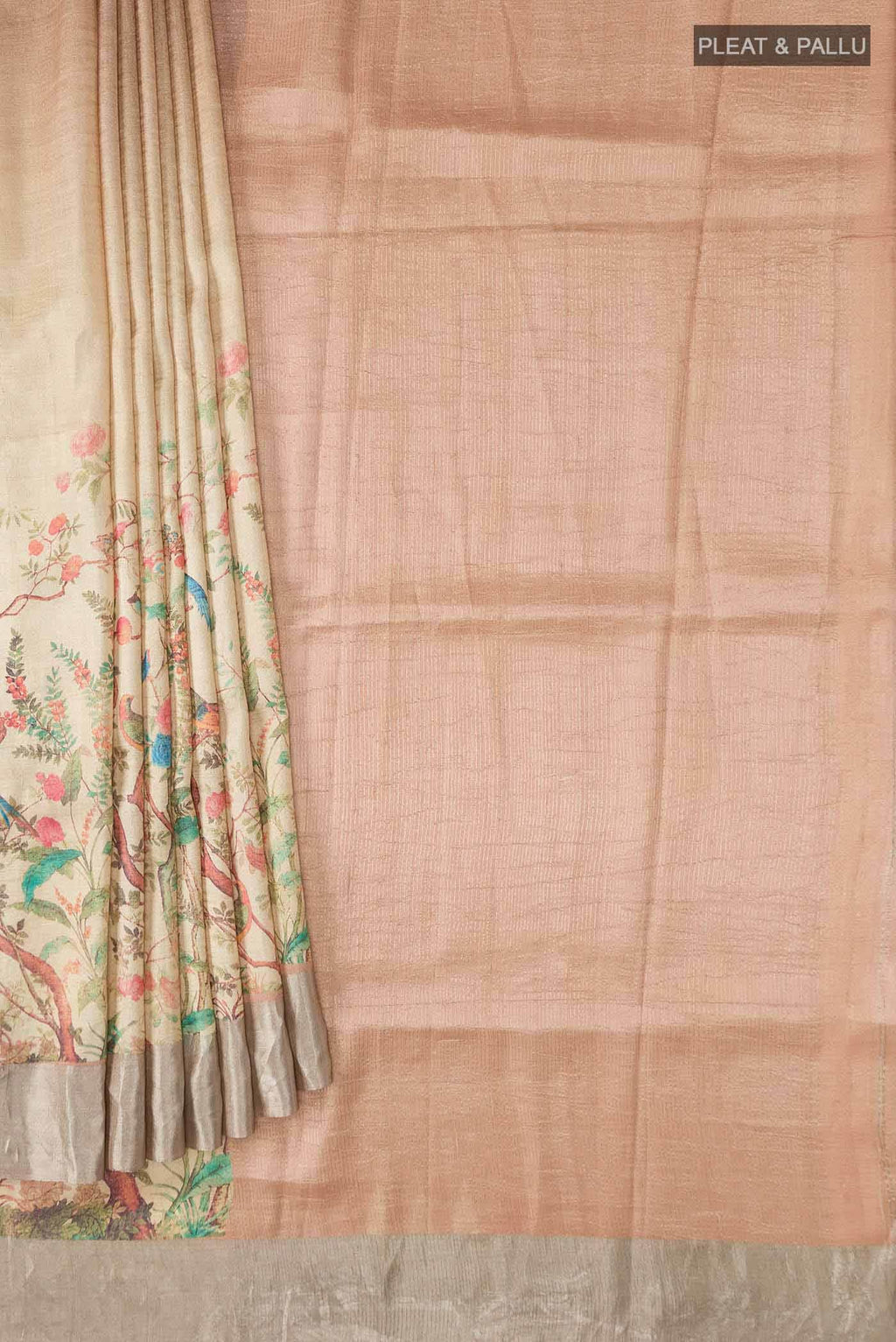 Beige Bhagalpuri Tussar Silk Saree