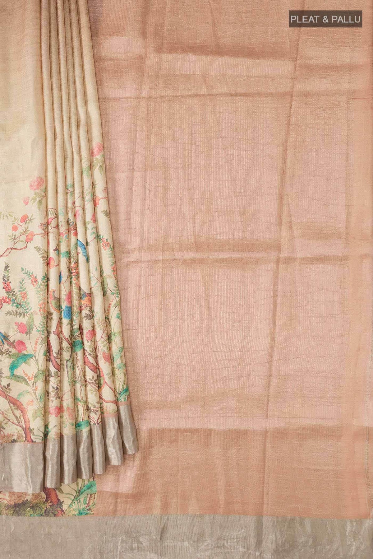 Beige Bhagalpuri Tussar Silk Saree
