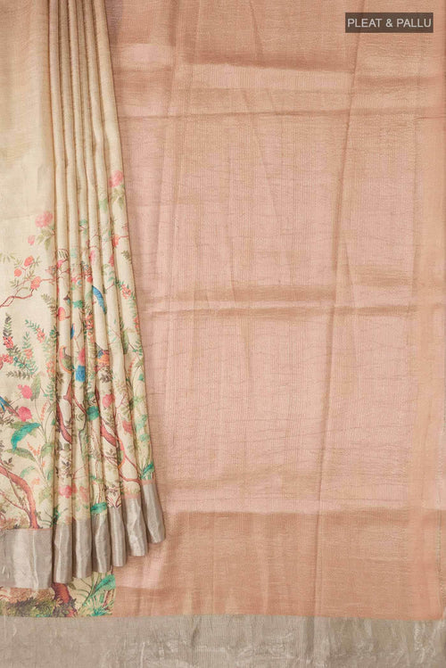 Beige Bhagalpuri Tussar Silk Saree