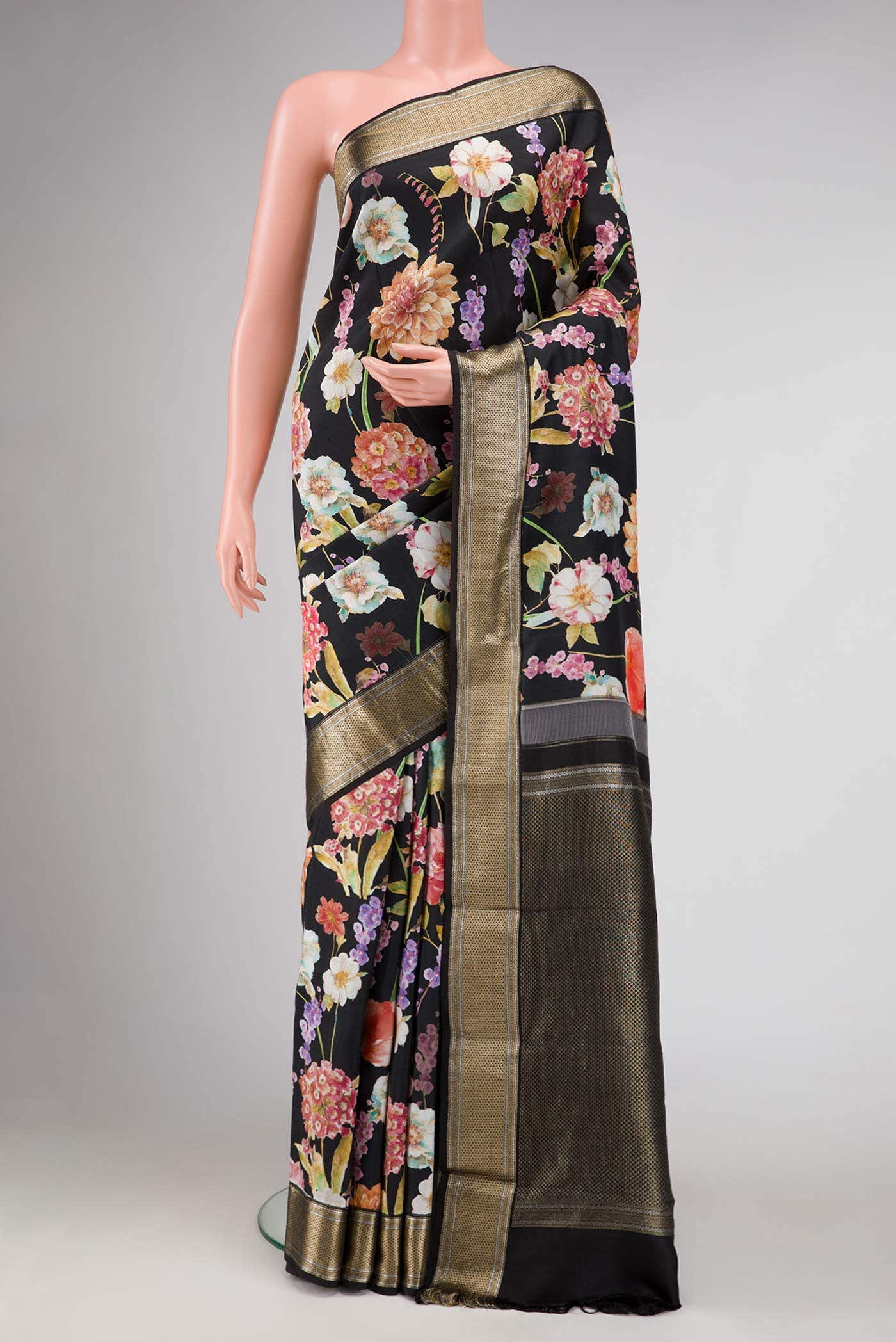 Pure Silk Pure Zari Black Kanchipuram Saree