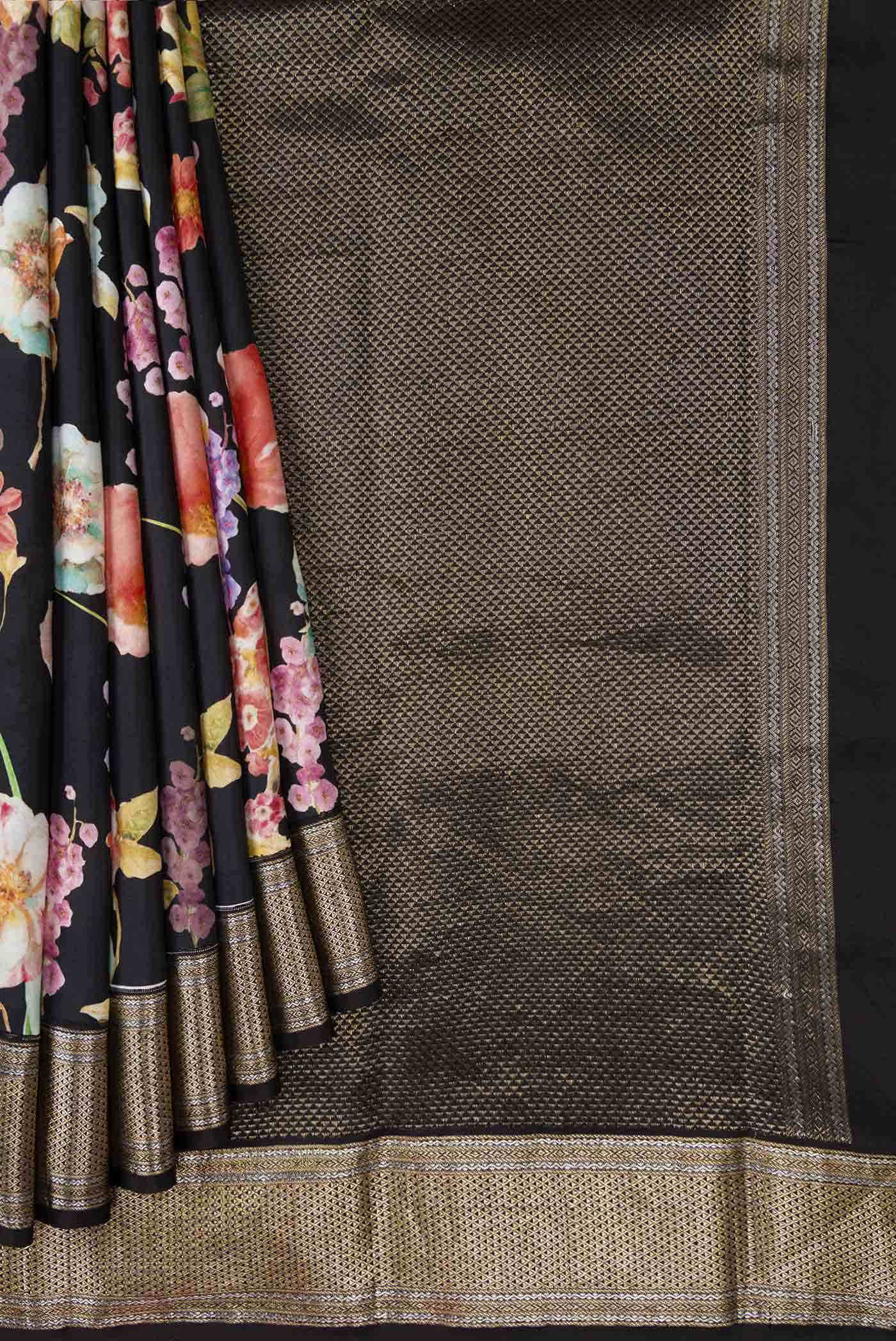 Pure Silk Pure Zari Black Kanchipuram Saree