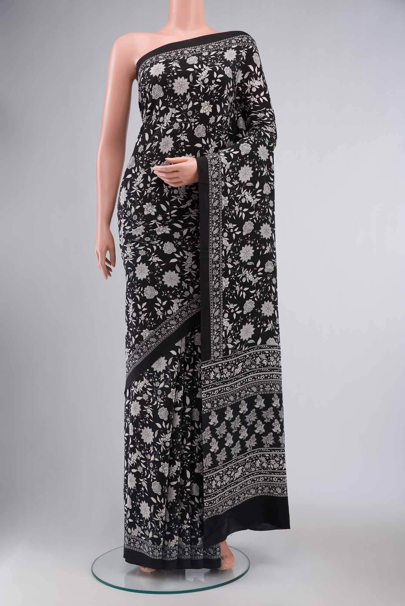 Black Mysore Crepe Saree