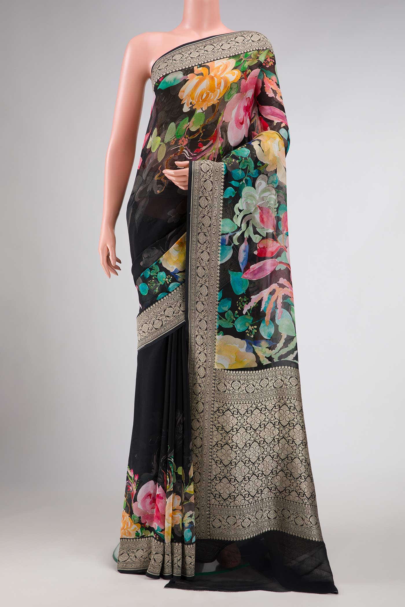 Black Mysore Georgette Saree