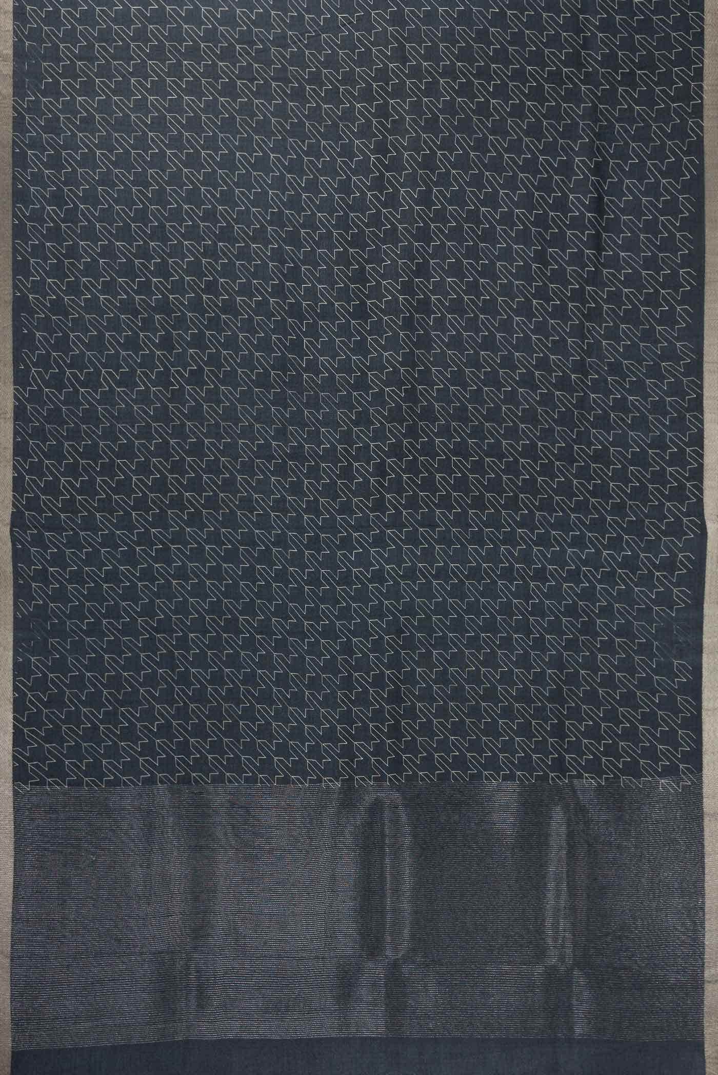 Navy Blue Tussar Silk Saree