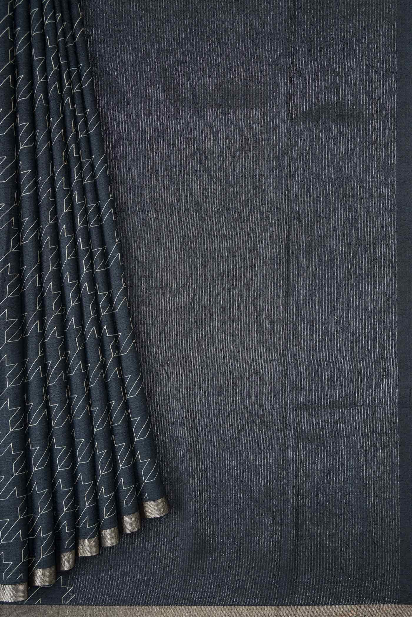 Navy Blue Tussar Silk Saree