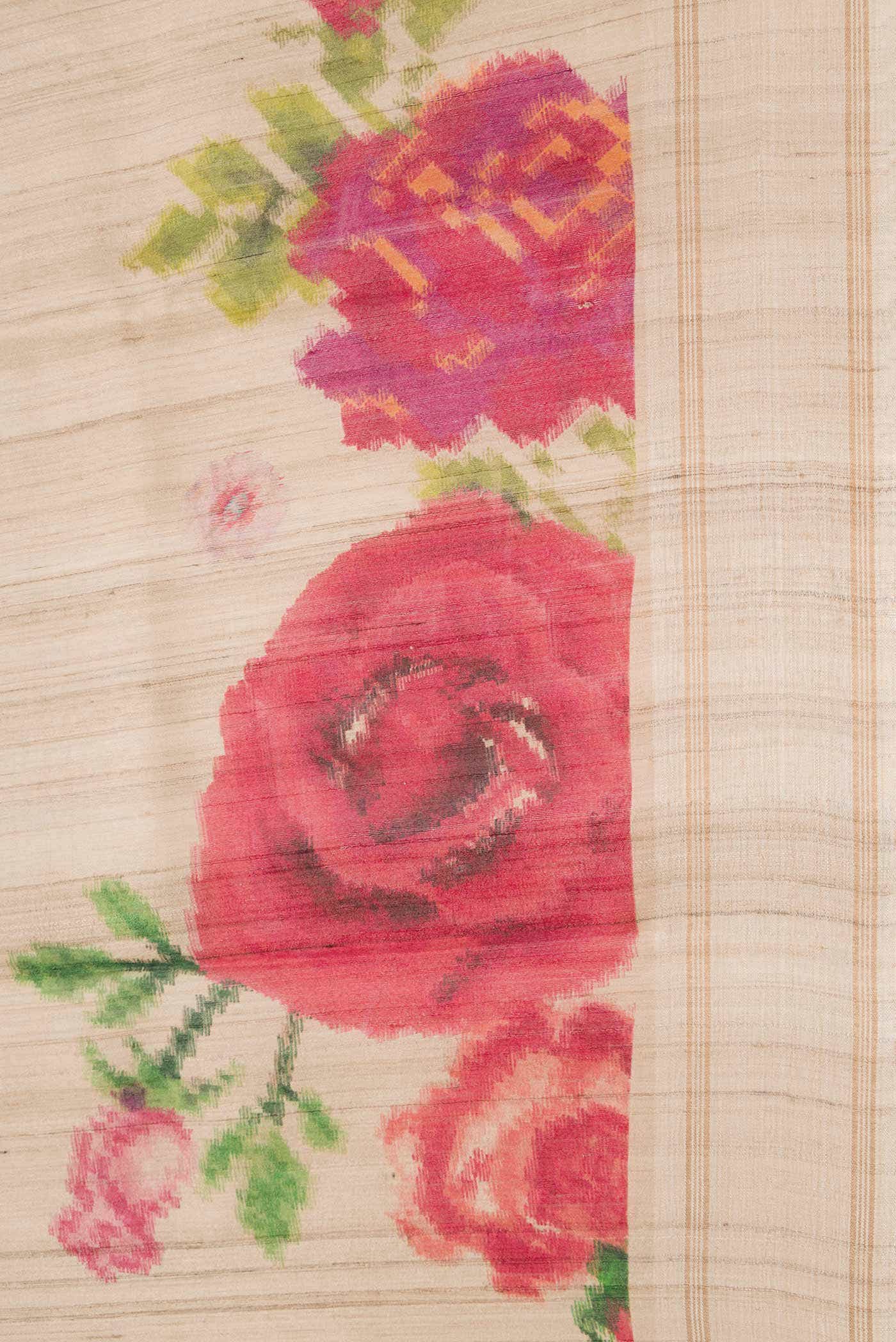 Beige Tussar Silk Saree