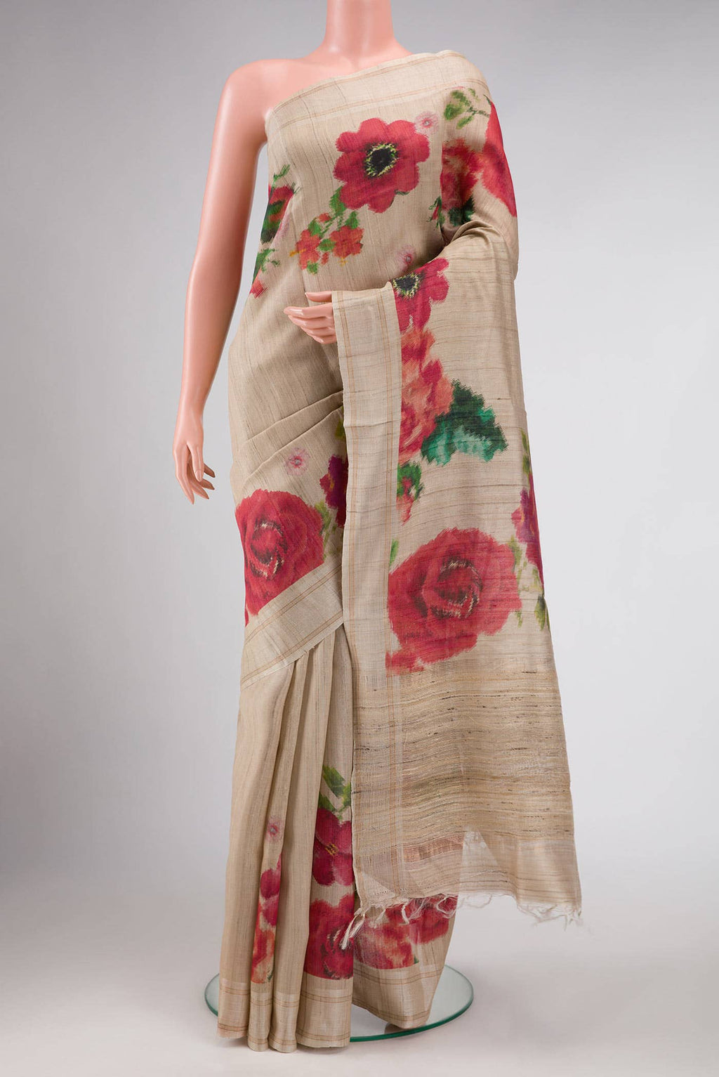 Beige Tussar Silk Saree