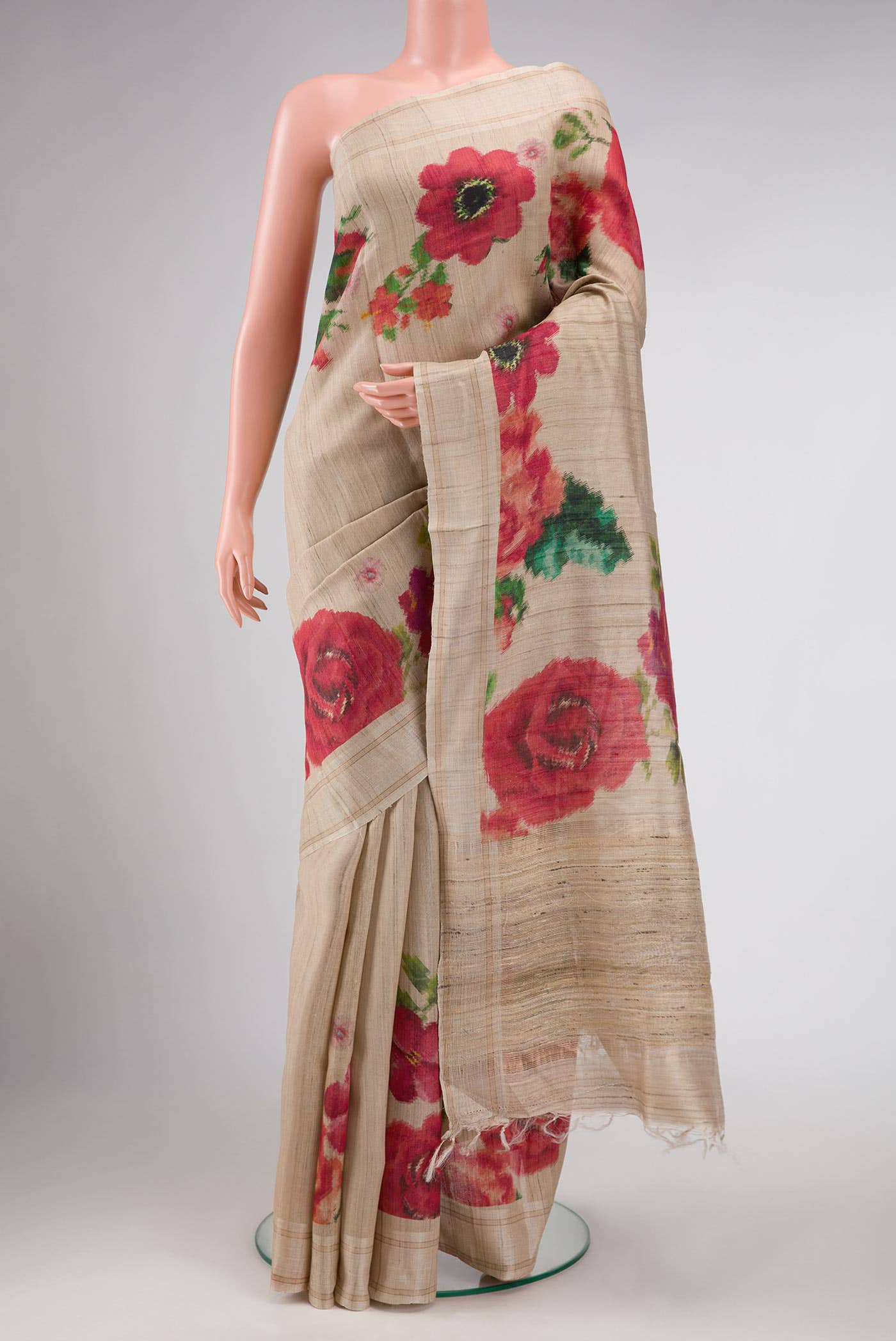 Beige Tussar Silk Saree