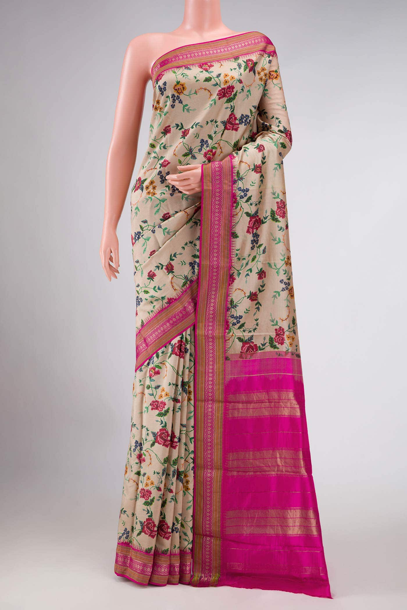 Beige Kanchipuram Silk Saree