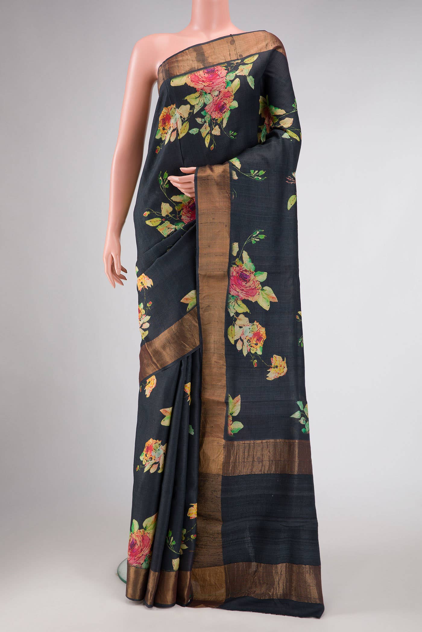 Black Tussar Silk Saree