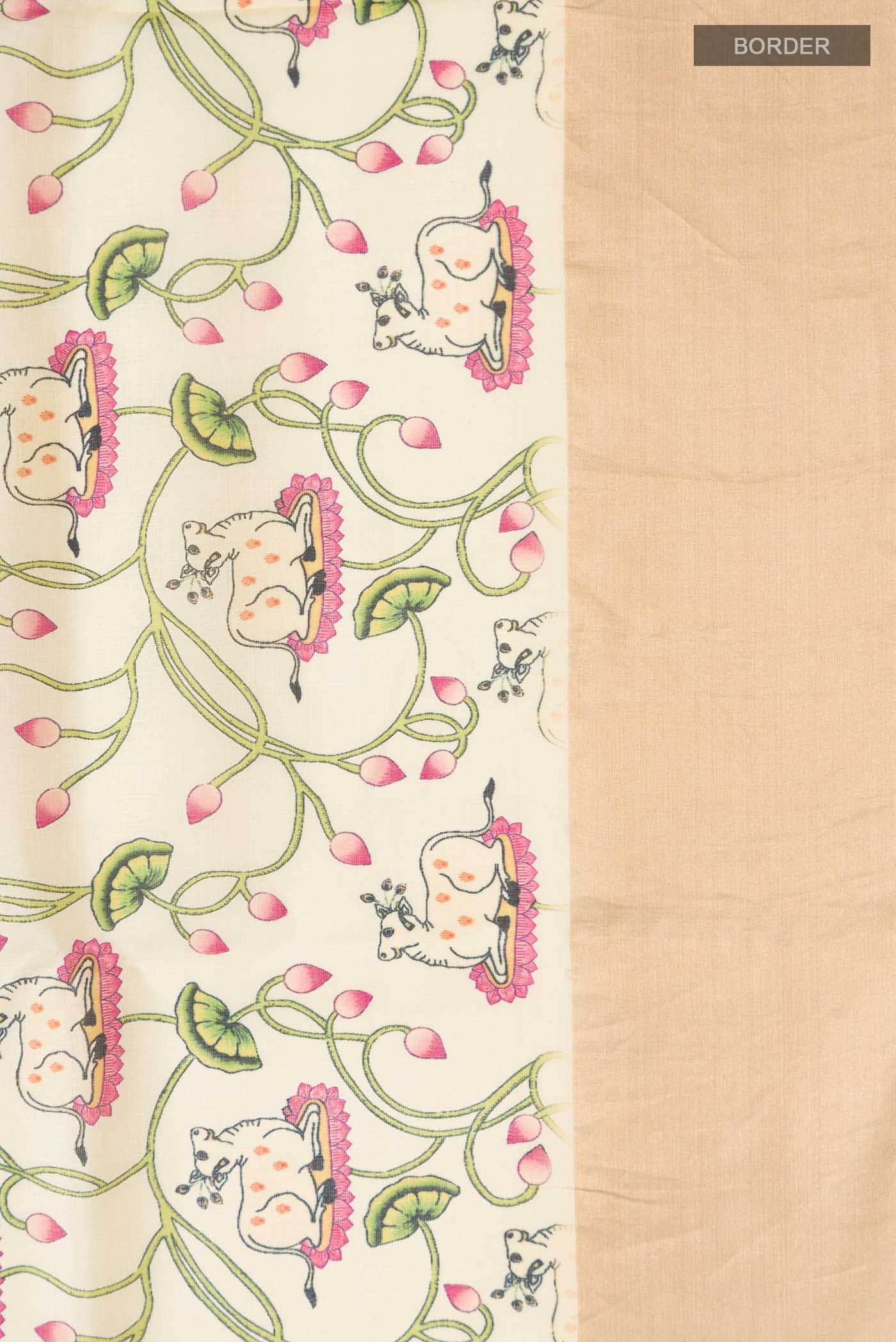 Cream Tussar Silk Saree