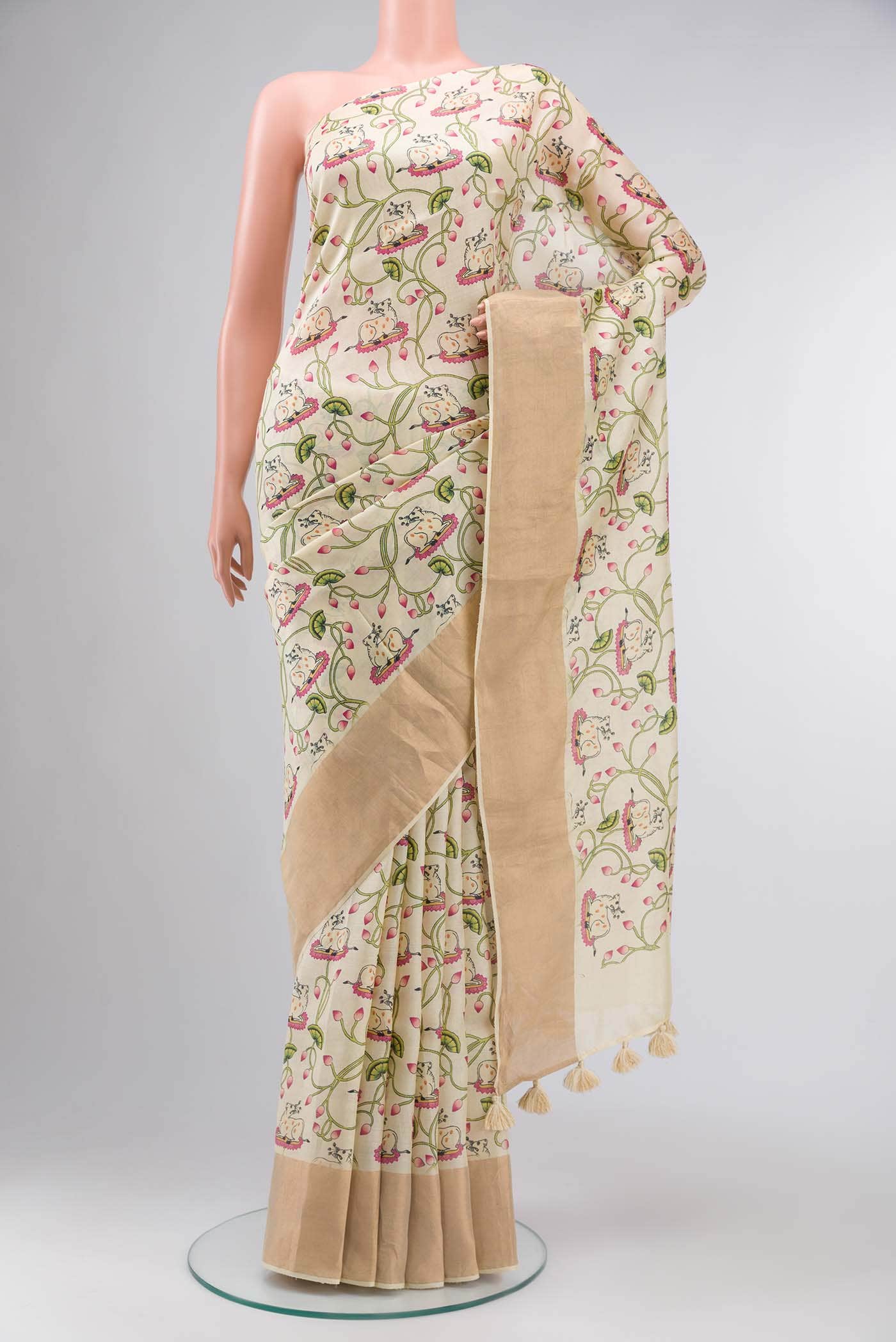 Cream Tussar Silk Saree