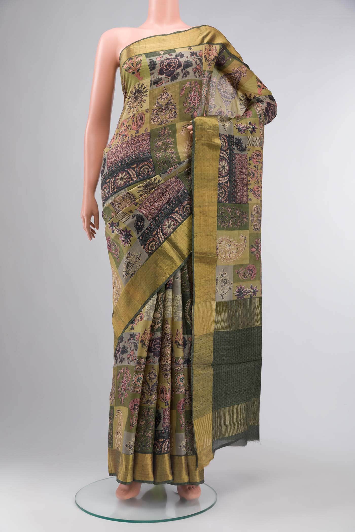 Grey Tussar Silk Saree