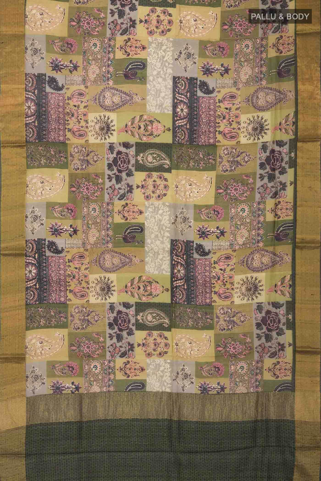 Grey Tussar Silk Saree