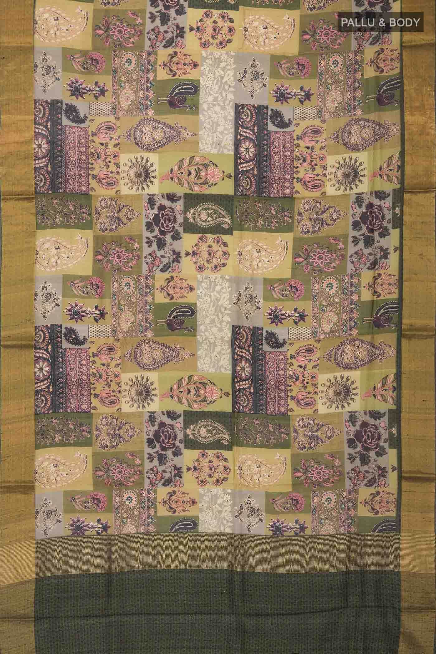 Grey Tussar Silk Saree