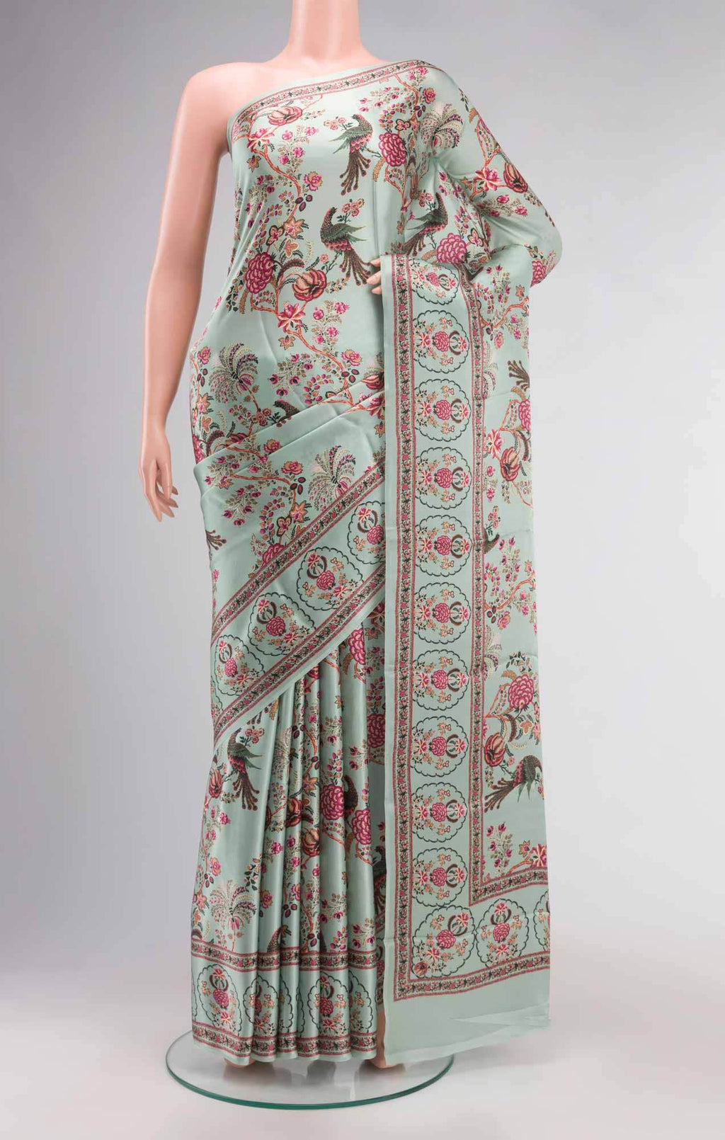 Green Satin Crepe Saree