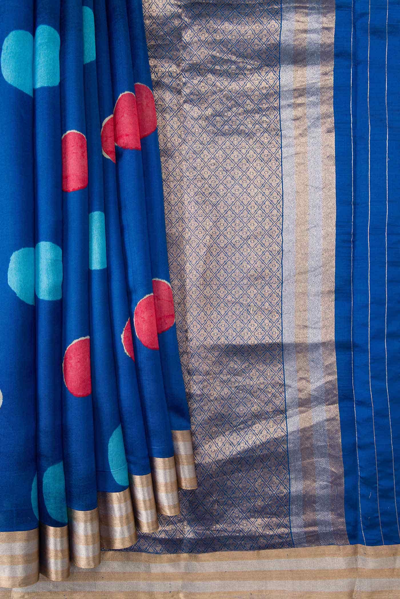 Blue Tussar Silk Saree