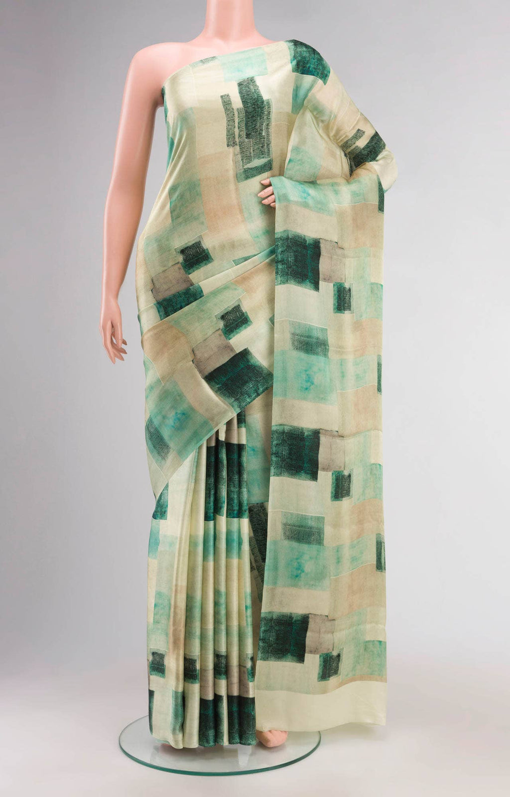 Green Satin Crepe Saree