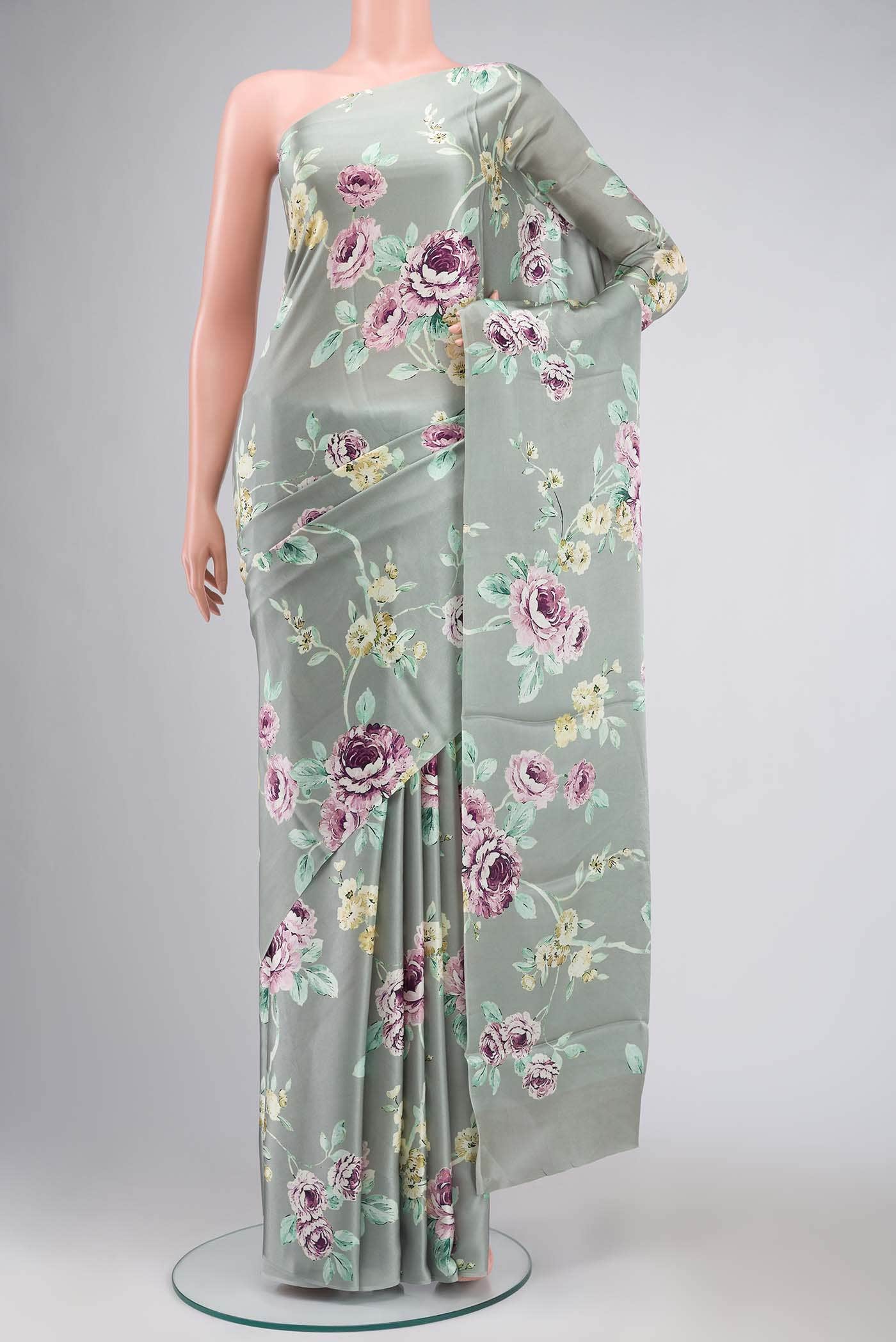 Sage Green Satin Silk Saree