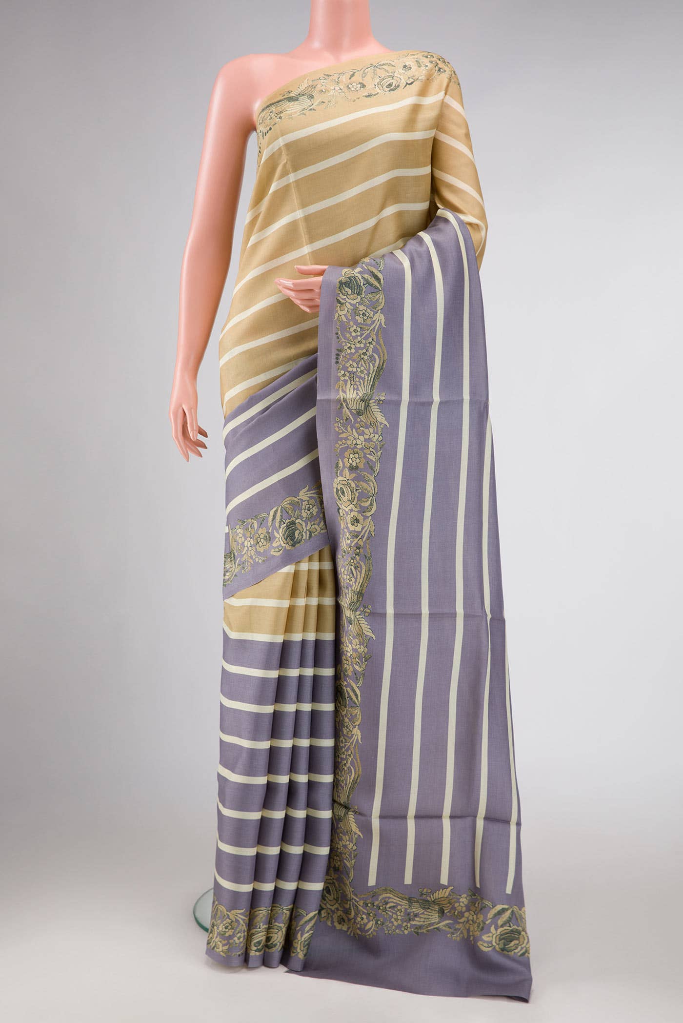 Grey and Sandal Dual Tone Tussar Silk Saree