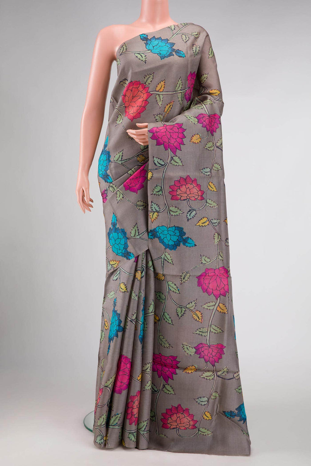 Grey Tussar Silk Saree