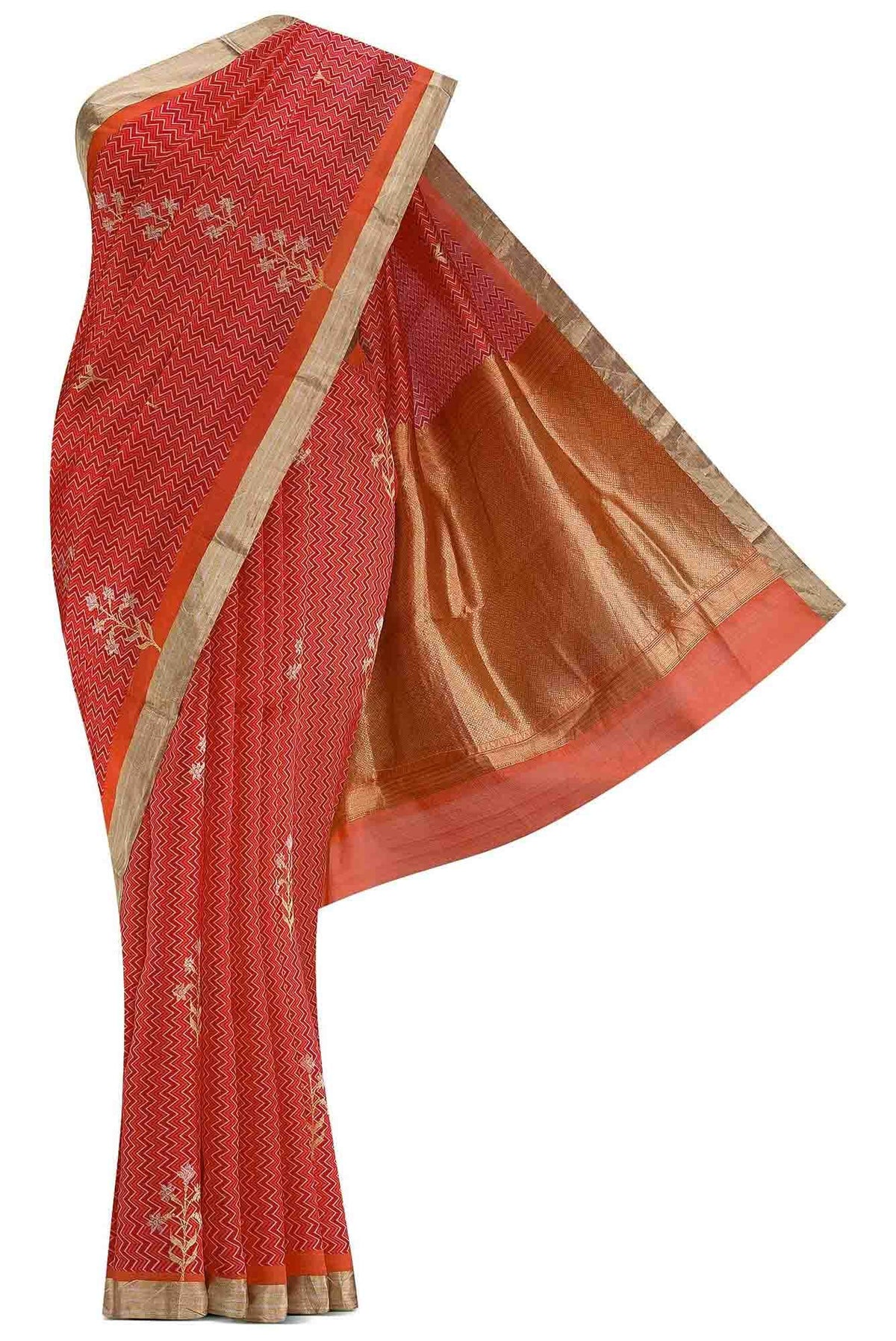 Orange Dual Tone Kanjivaram Silk Saree
