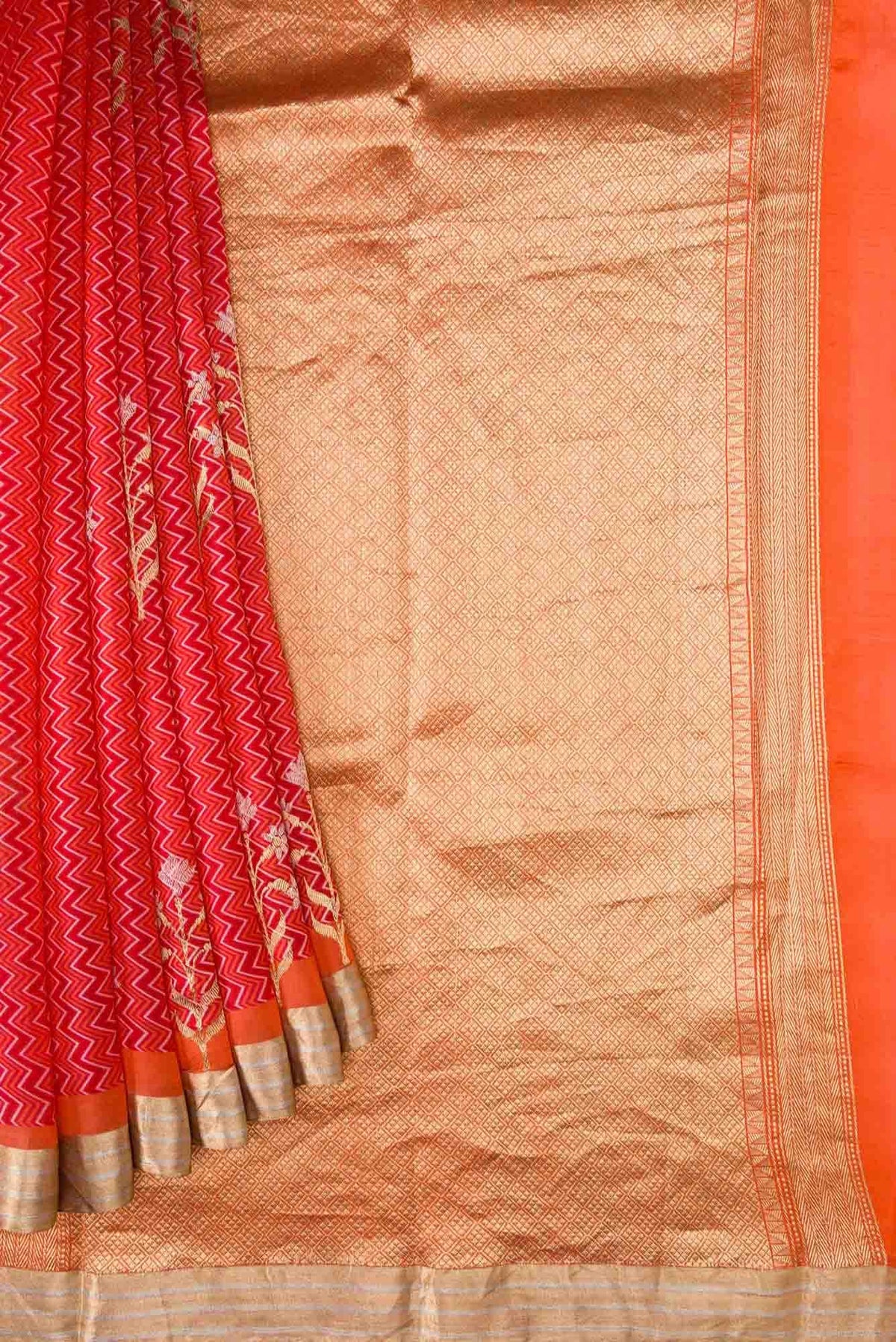 Orange Dual Tone Kanjivaram Silk Saree