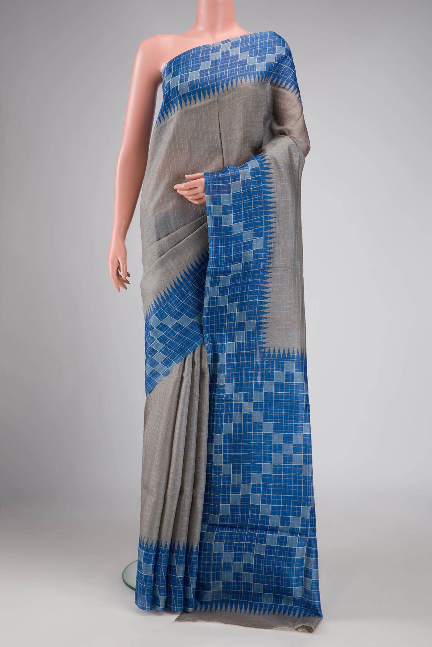 Grey Dual Tone Tussar Silk Saree