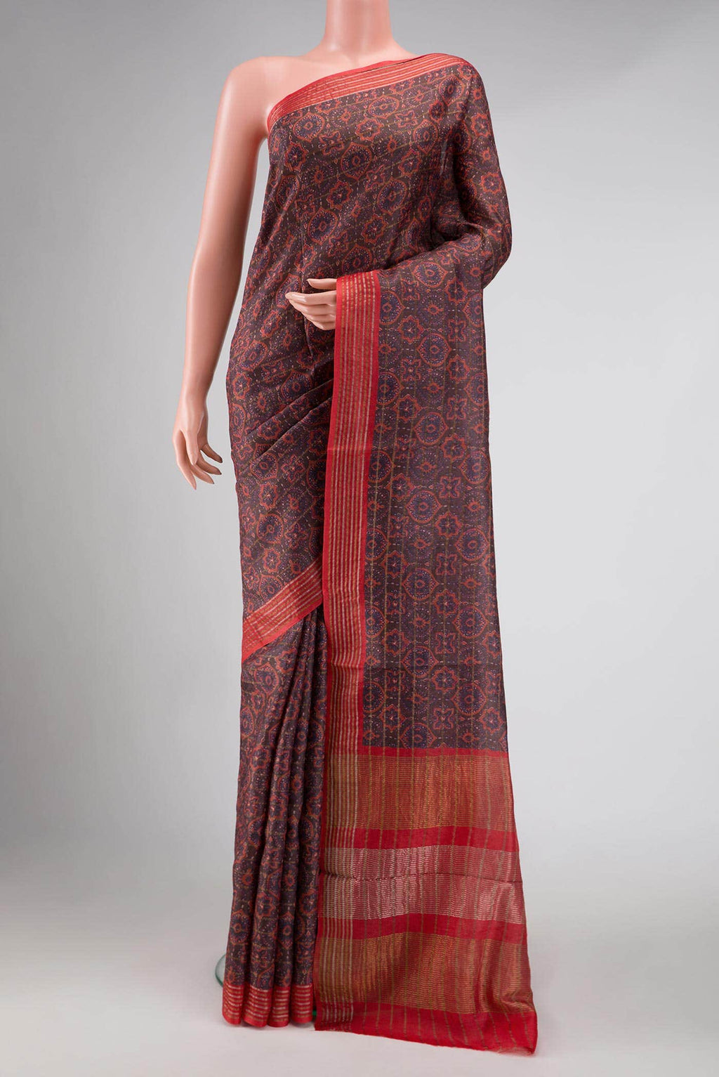 Brown Tussar Silk Saree