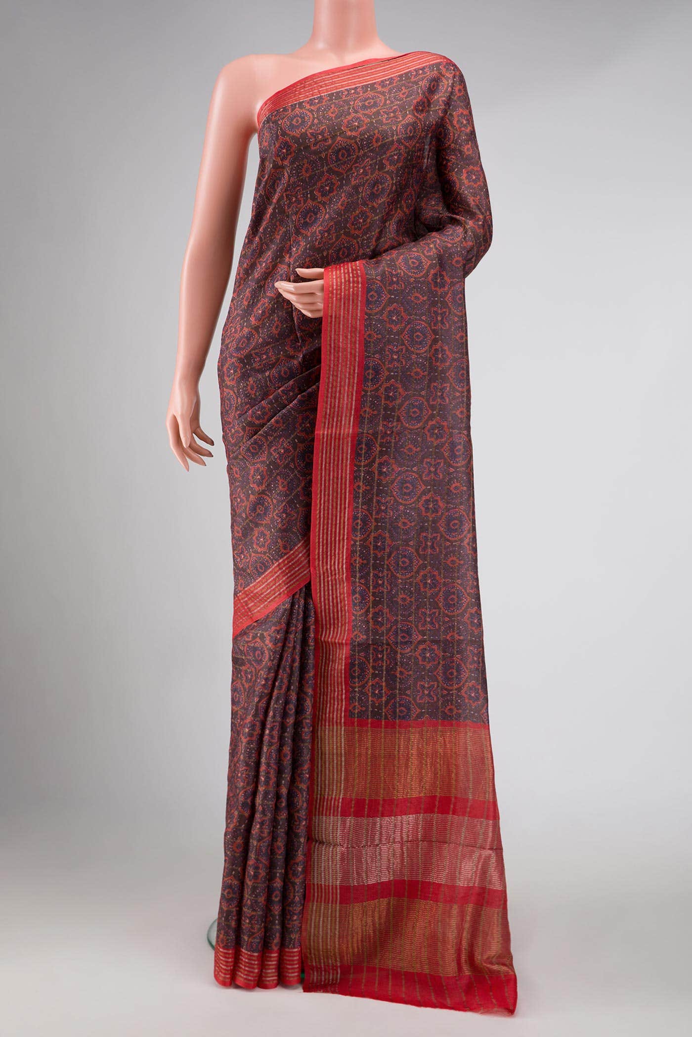 Brown Tussar Silk Saree