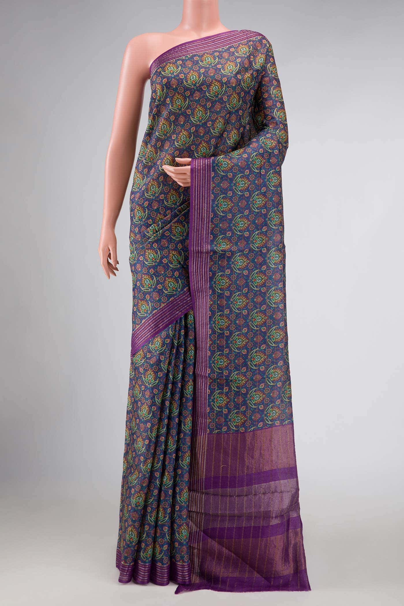 Blue Tussar Silk Saree