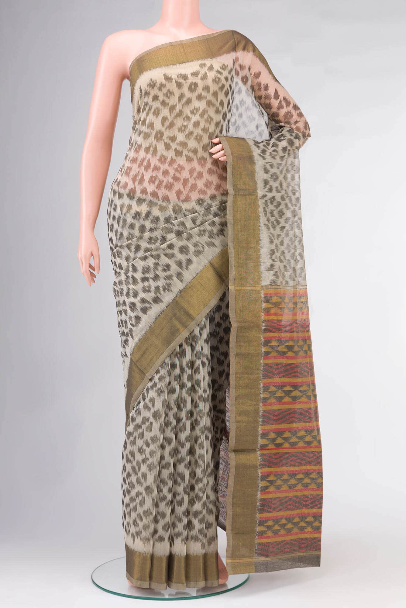 Beige Silk Cotton Saree