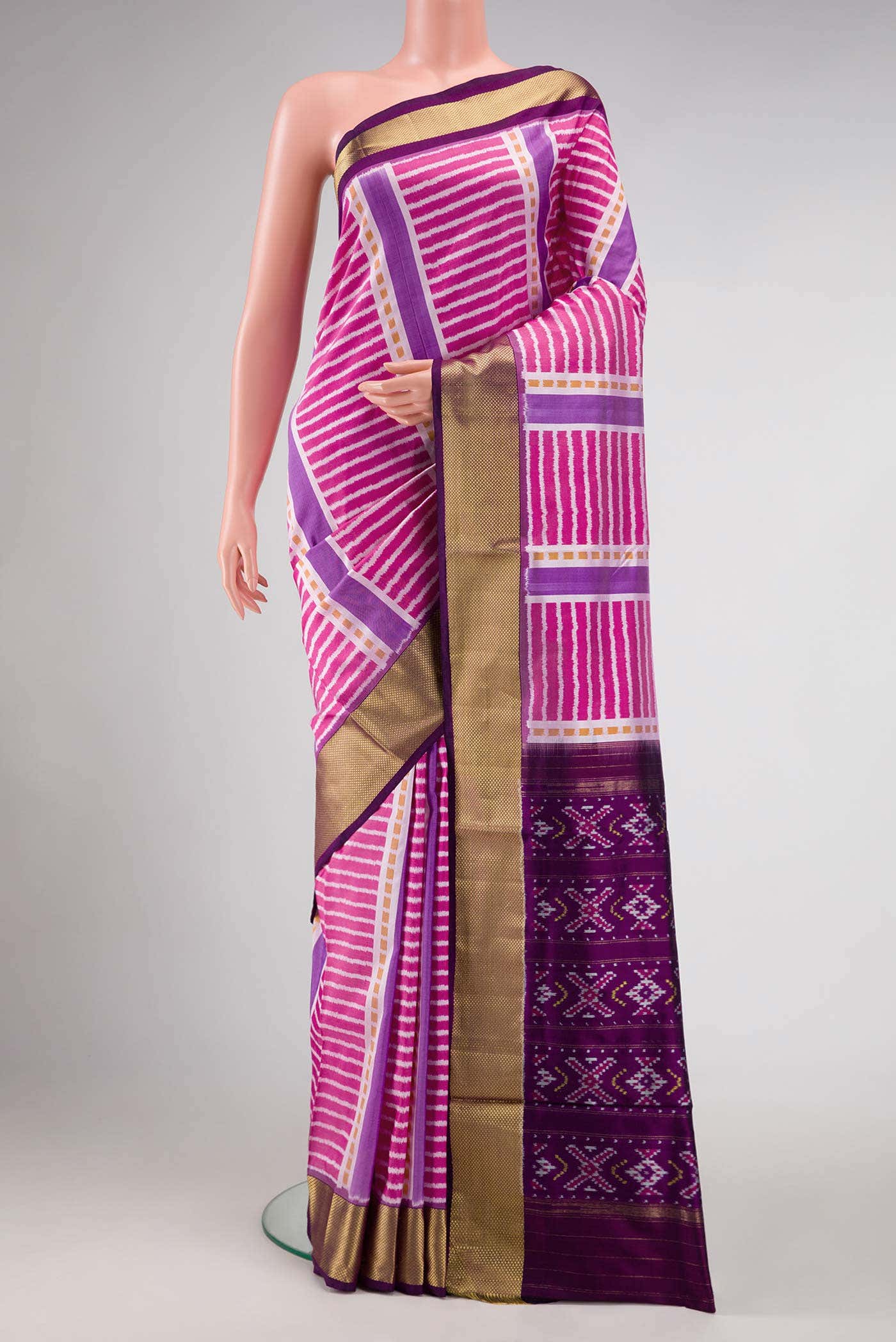 Pink and Lavender Dual Tone Double Ikat Saree