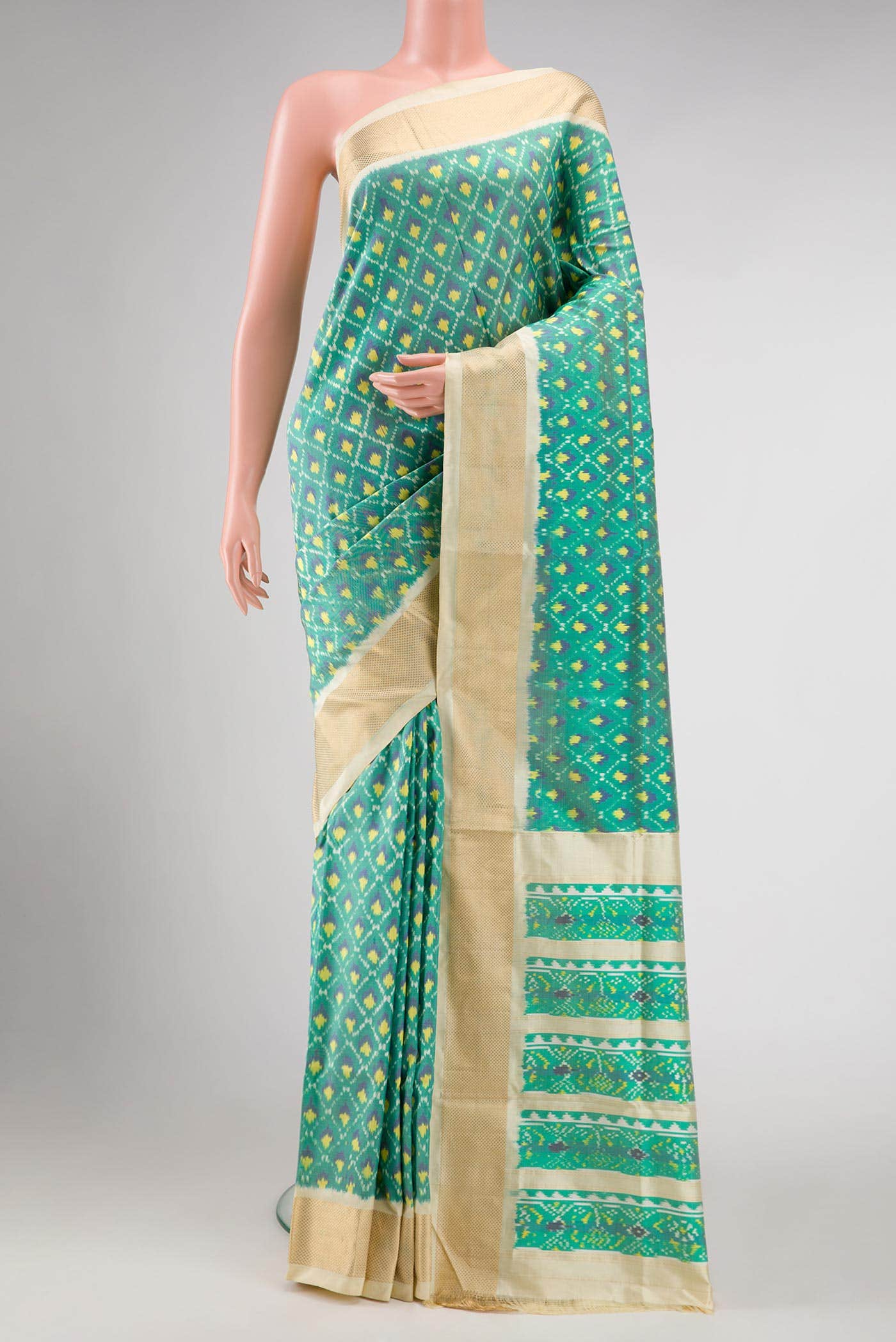 Green Dual Tone Double Ikat Saree