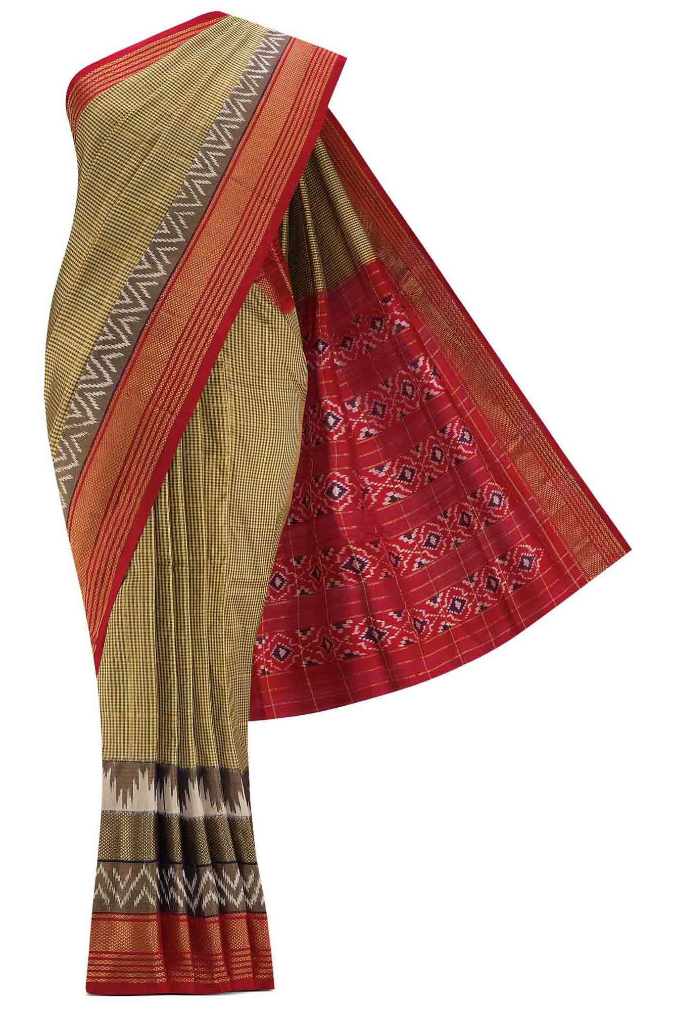Mehandi Green Dual Tone Double Ikat Saree