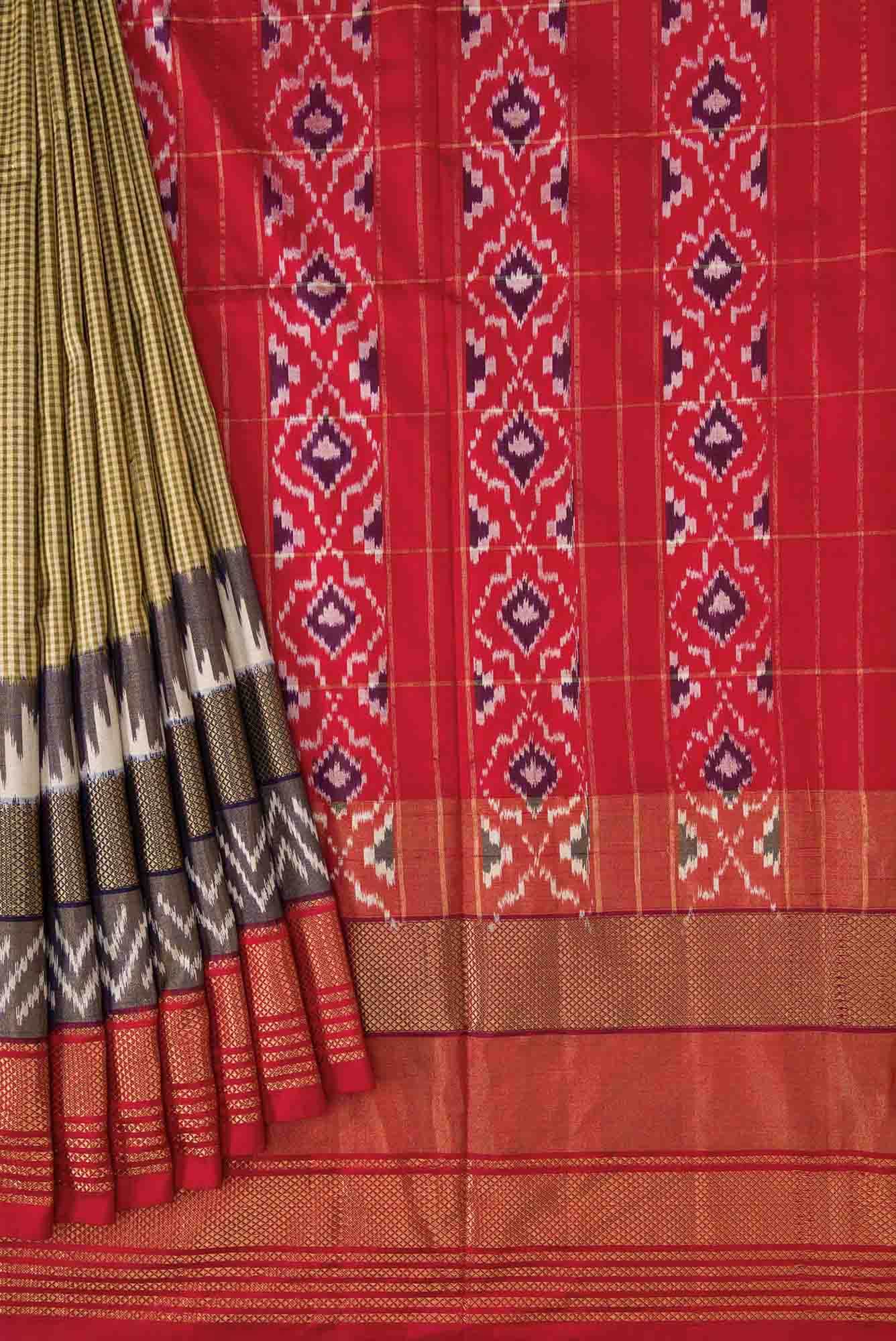 Mehandi Green Dual Tone Double Ikat Saree