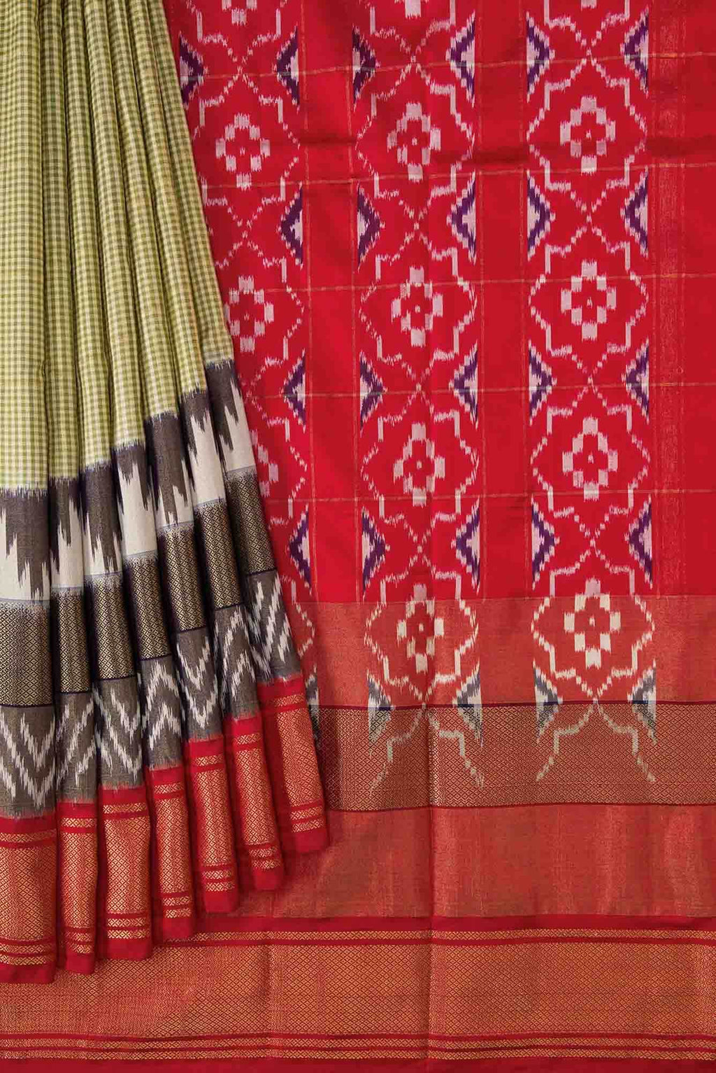 Green Dual Tone Double Ikat Saree