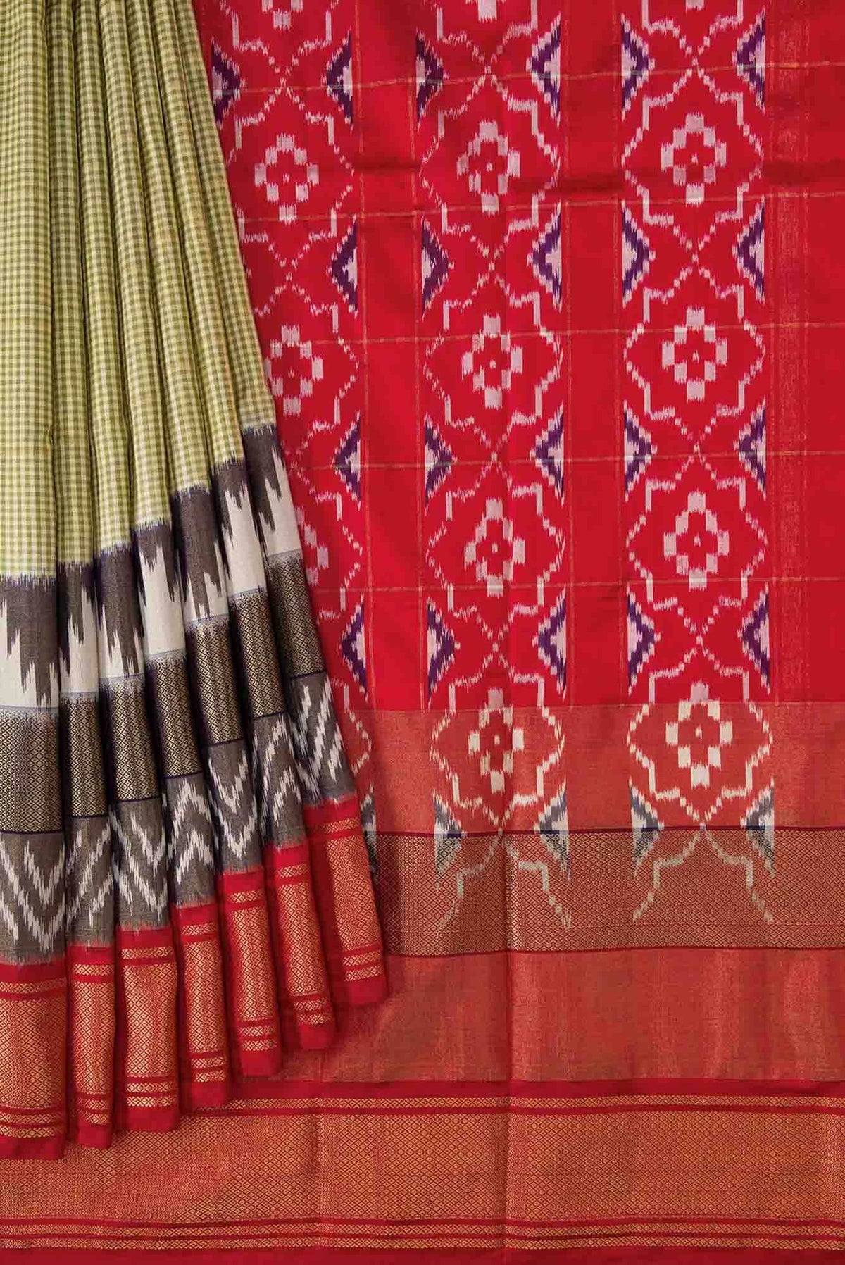 Green Dual Tone Double Ikat Saree