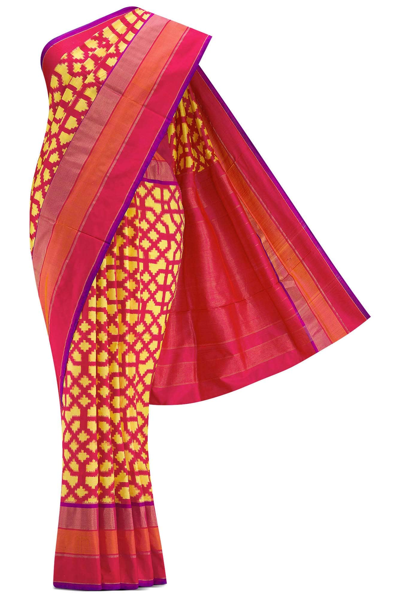 Yellow Dual Tone Double Ikat Saree