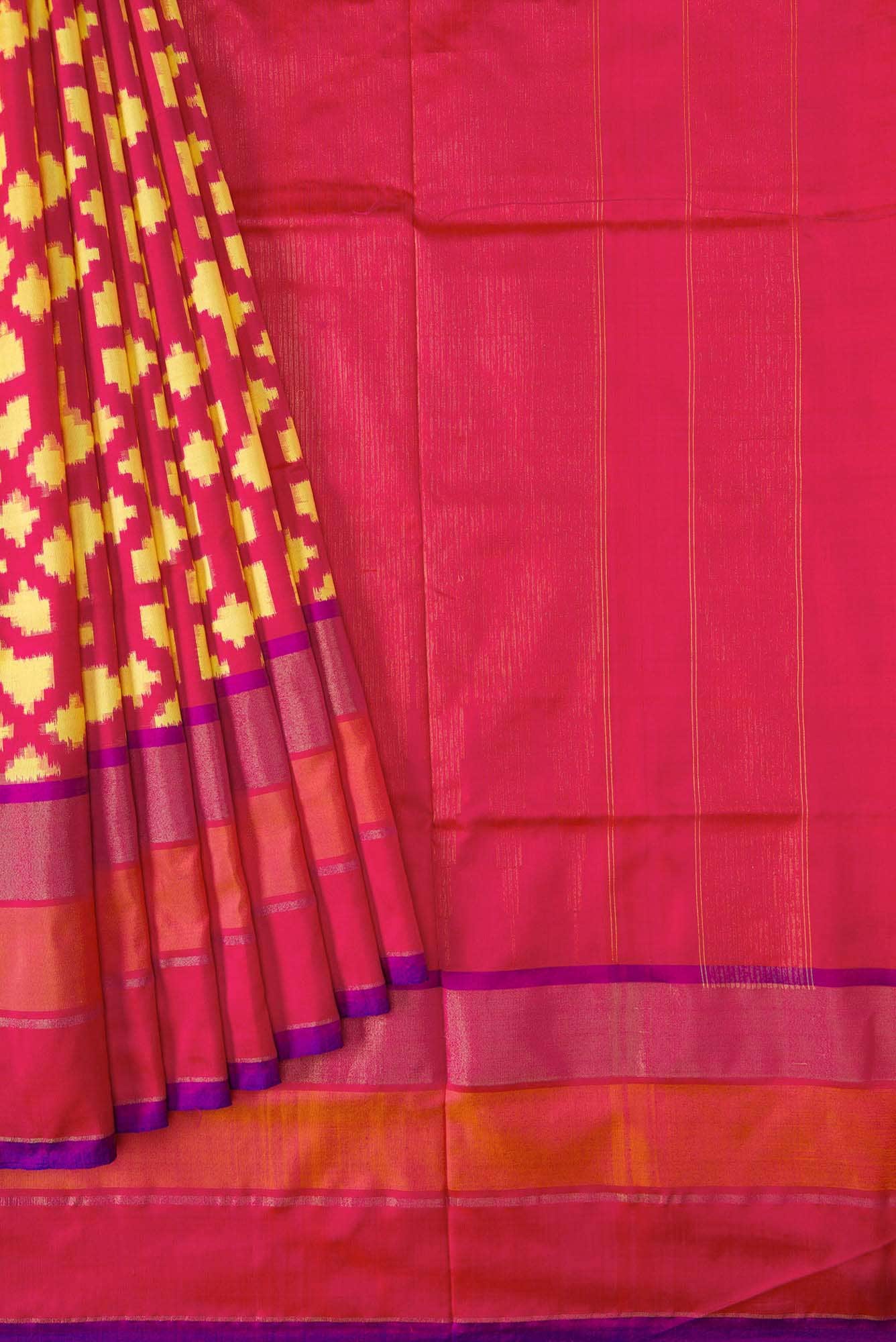Yellow Dual Tone Double Ikat Saree