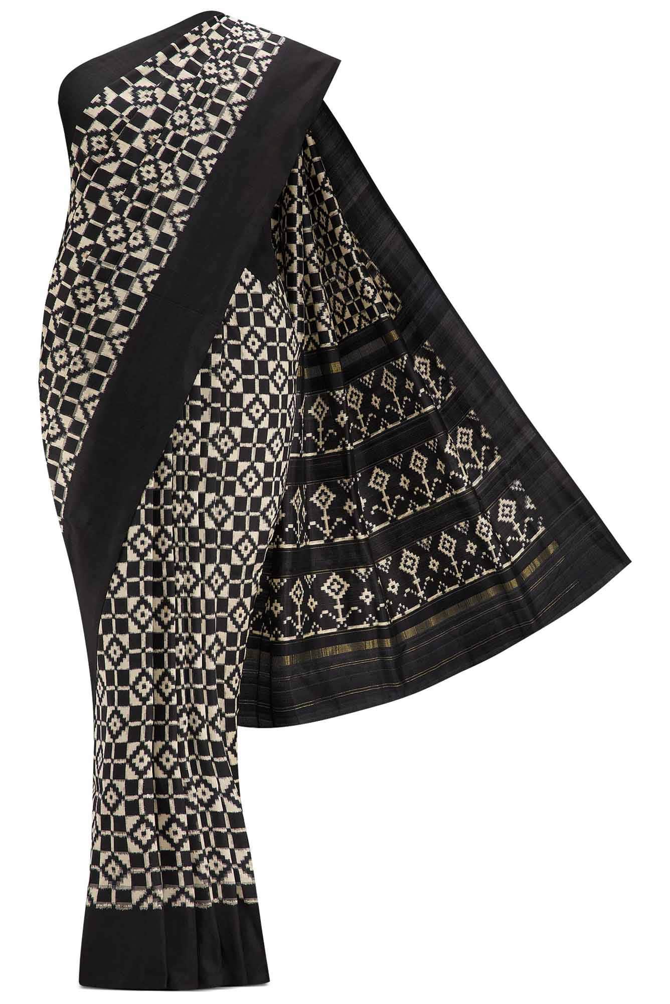 Black and White Dual Tone Double Ikat Saree