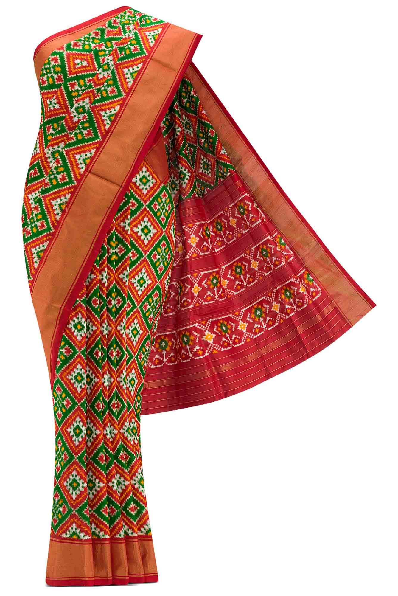 Green Dual Tone Double Ikat Saree