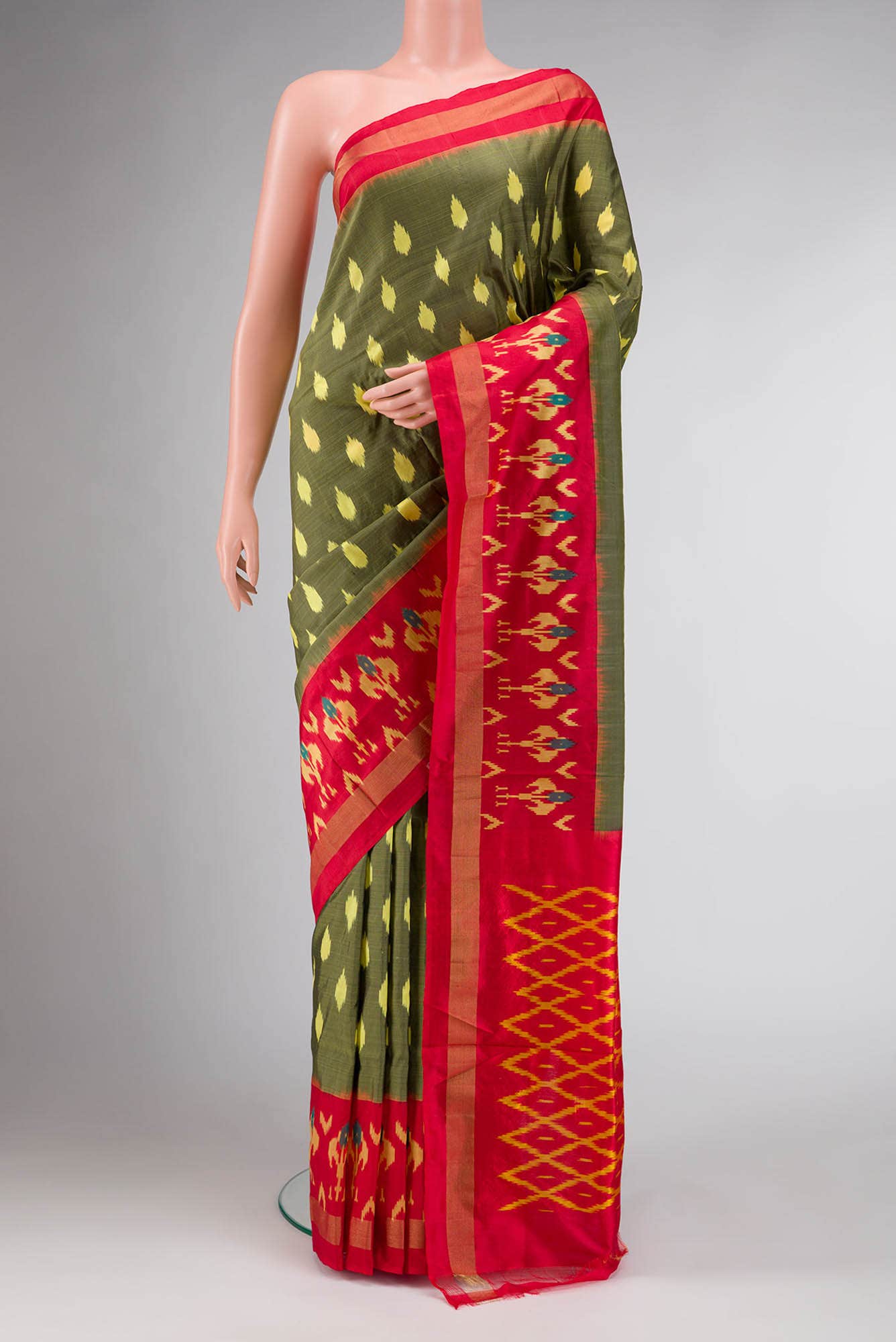 Green Dual Tone Double Ikat Saree