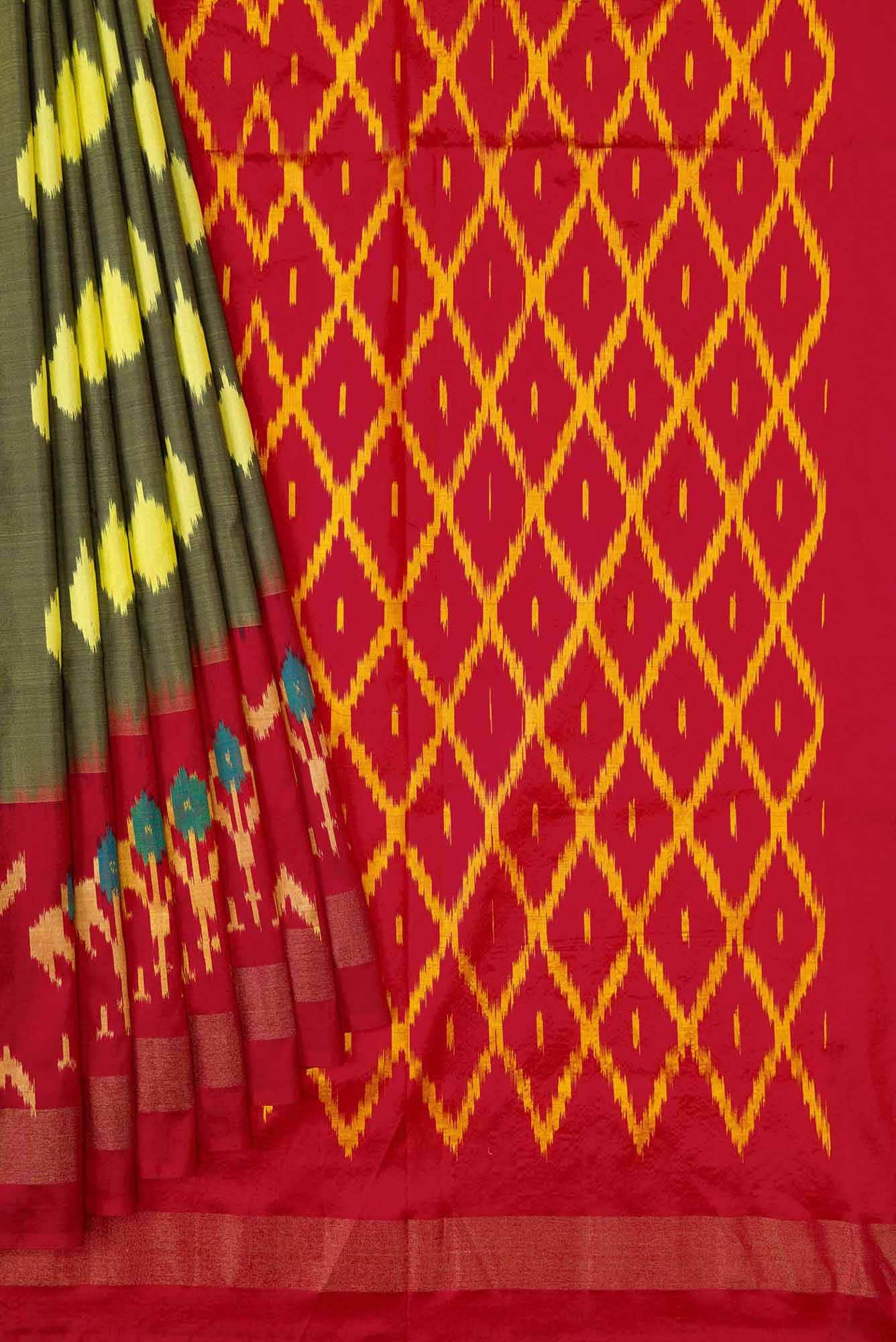 Green Dual Tone Double Ikat Saree